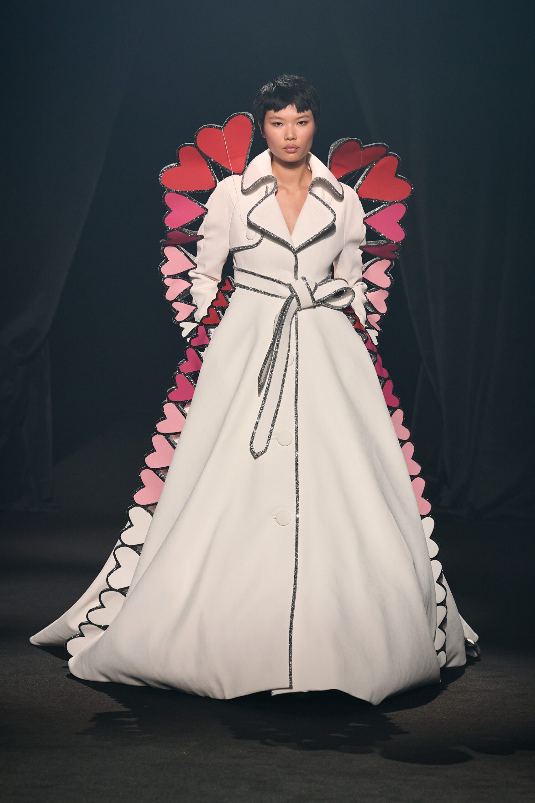 white and pink layered gown