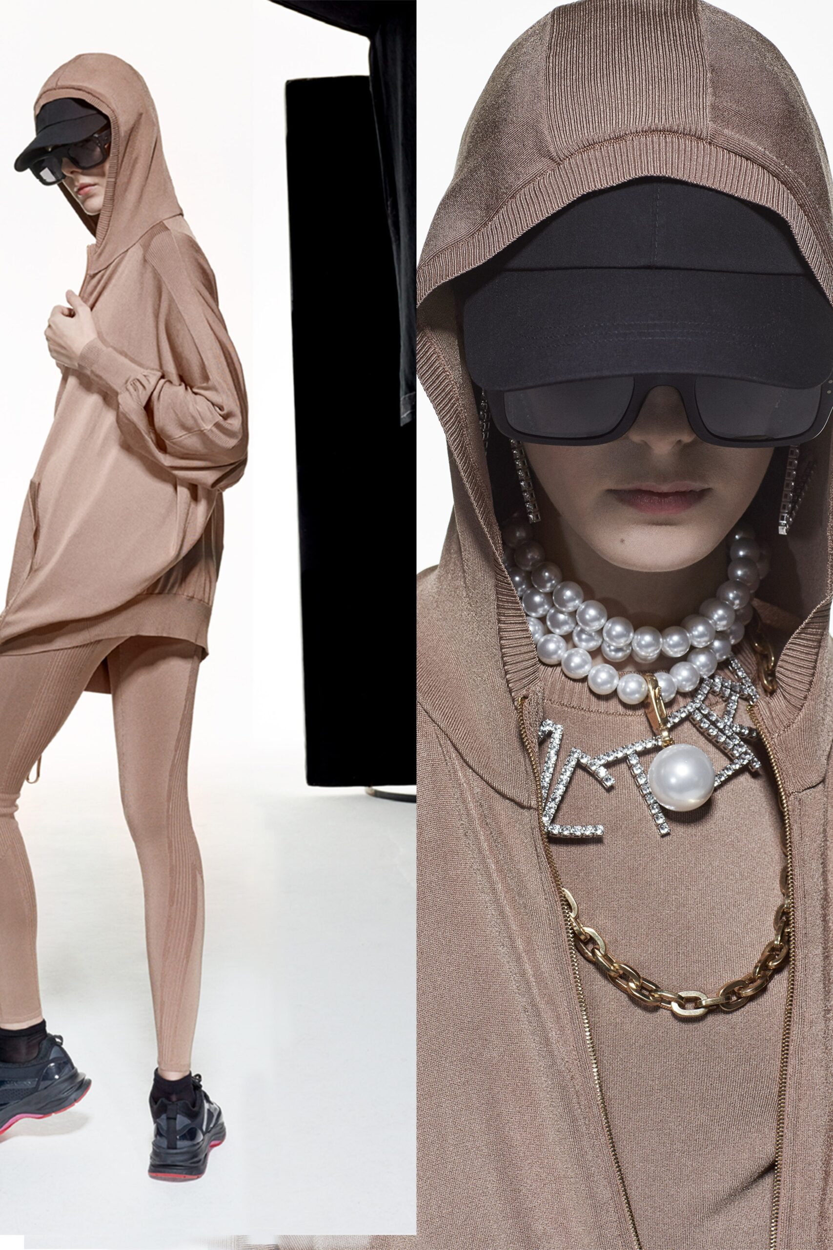 beige oversized hoodie with leggings