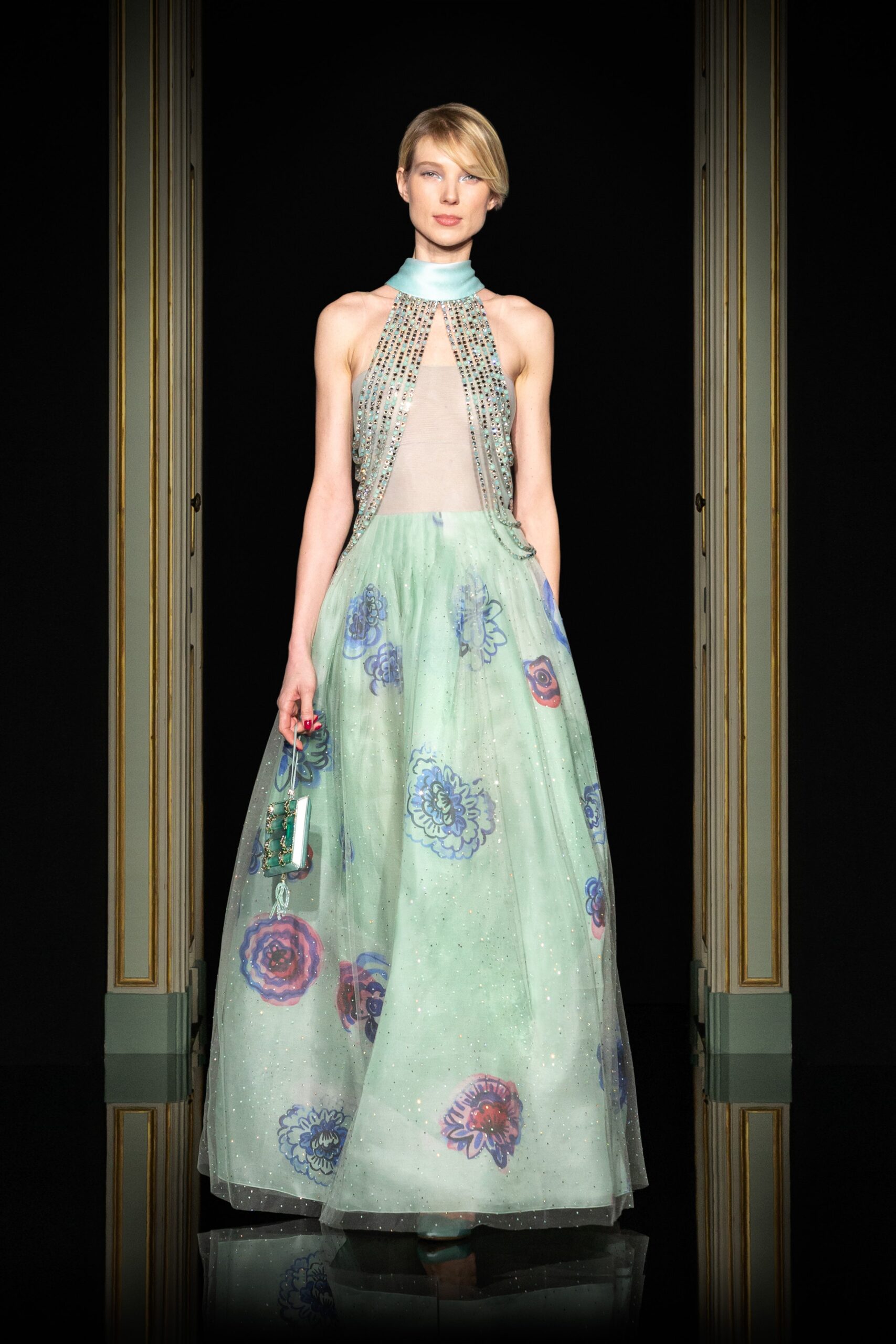 green embroidered maxi gown