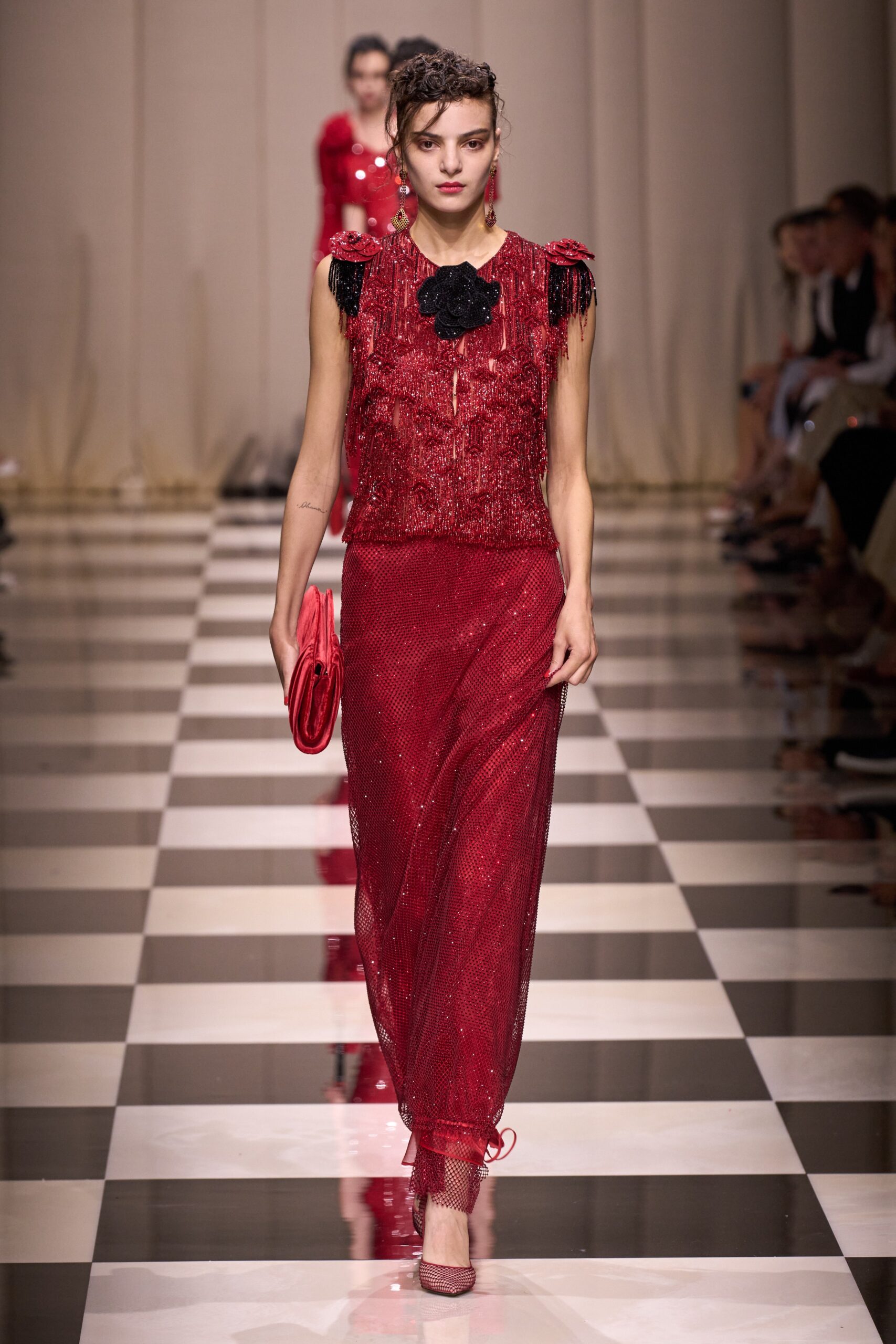 fitted red silk maxi dress