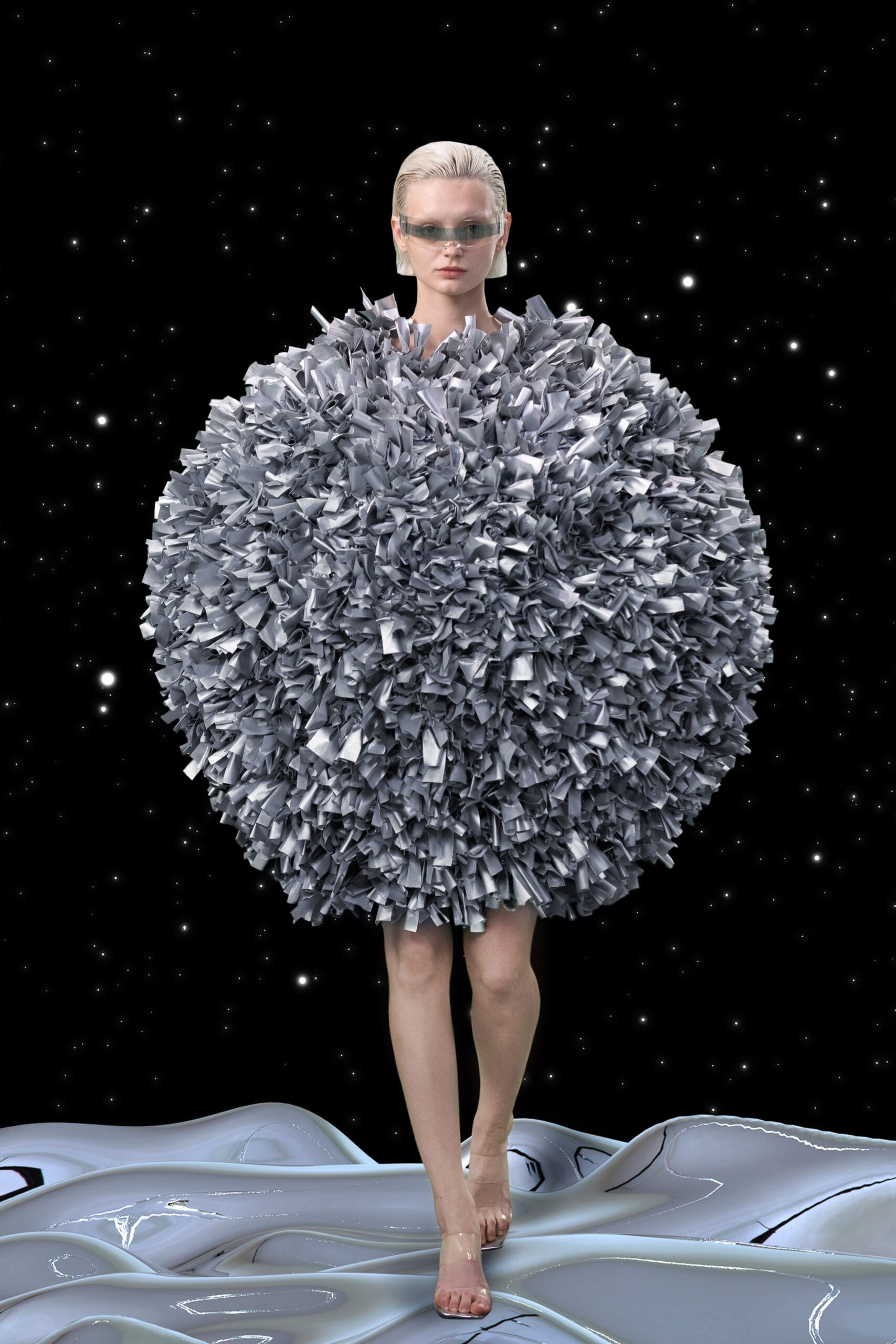 silver structured sleeveless dress