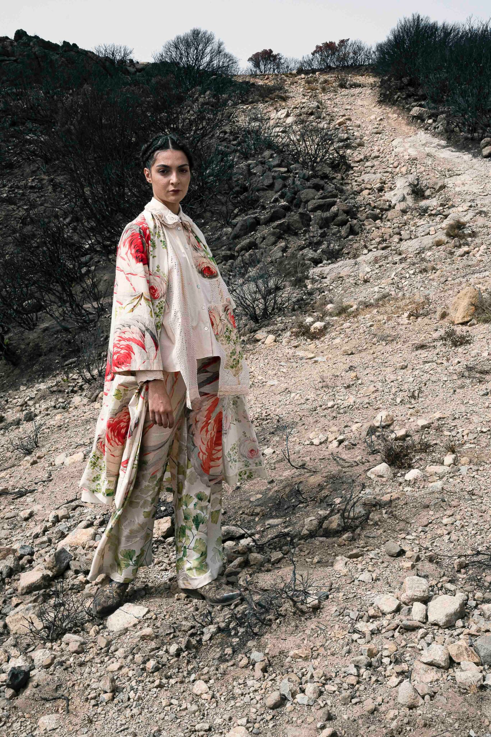 floral silk cape and top