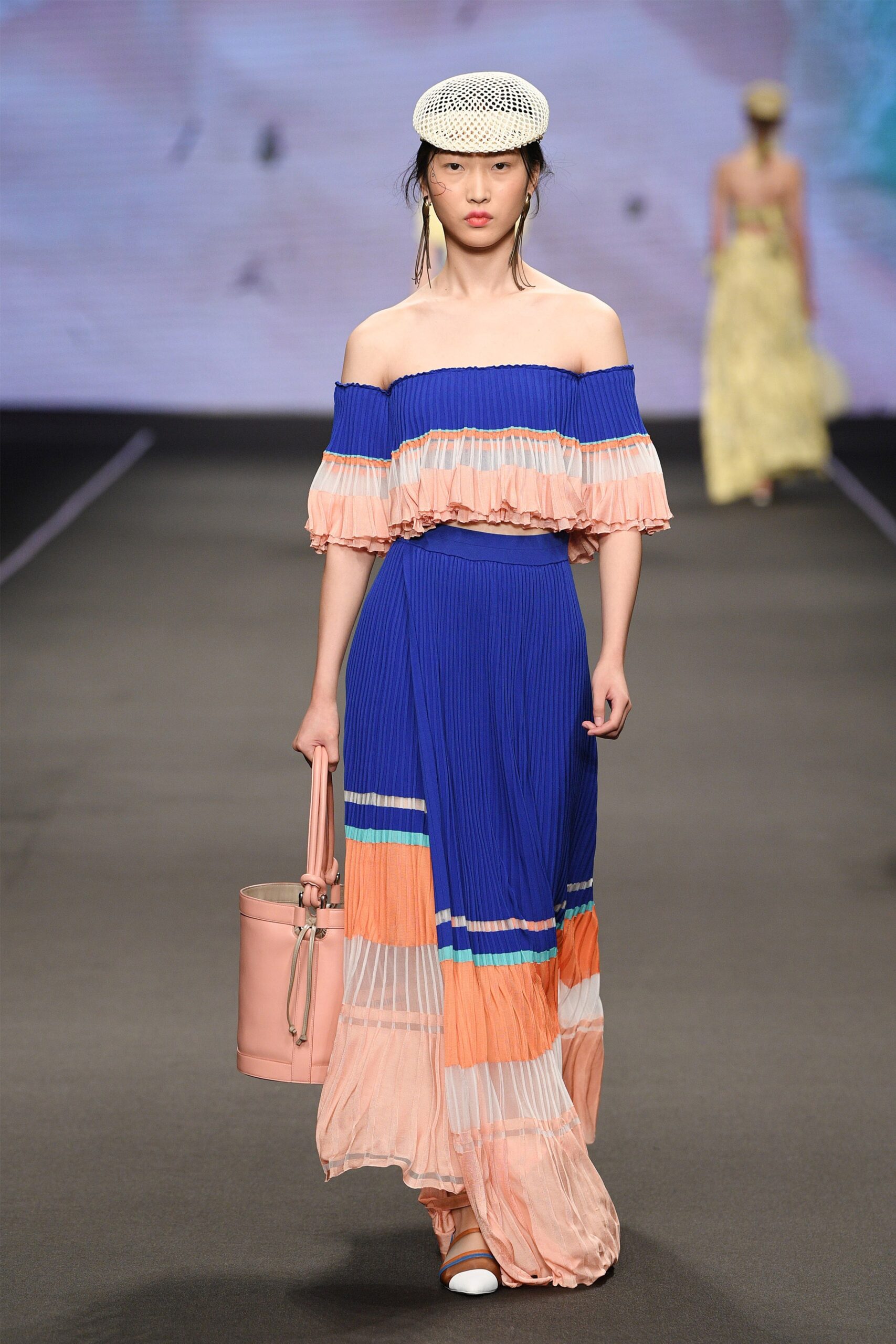blue off-shoulder maxi dress