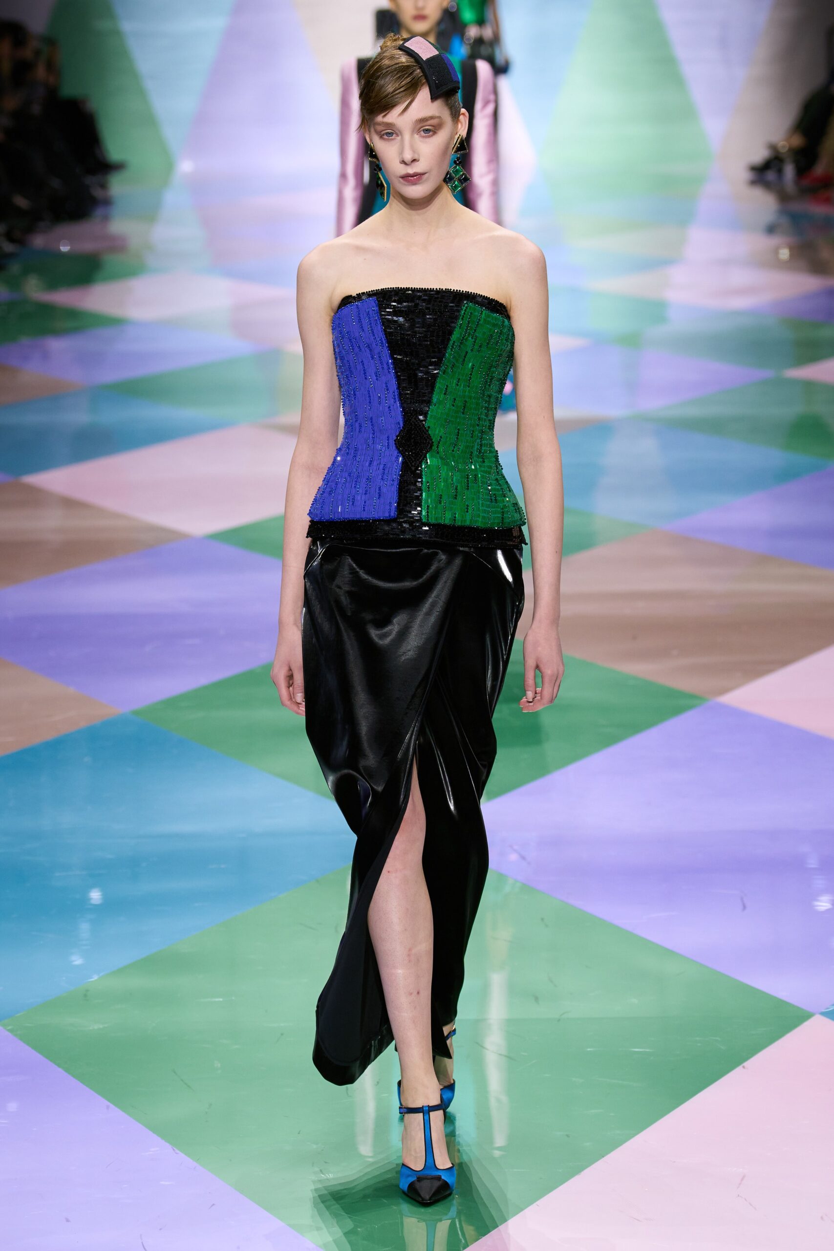 fitted strapless top and skirt