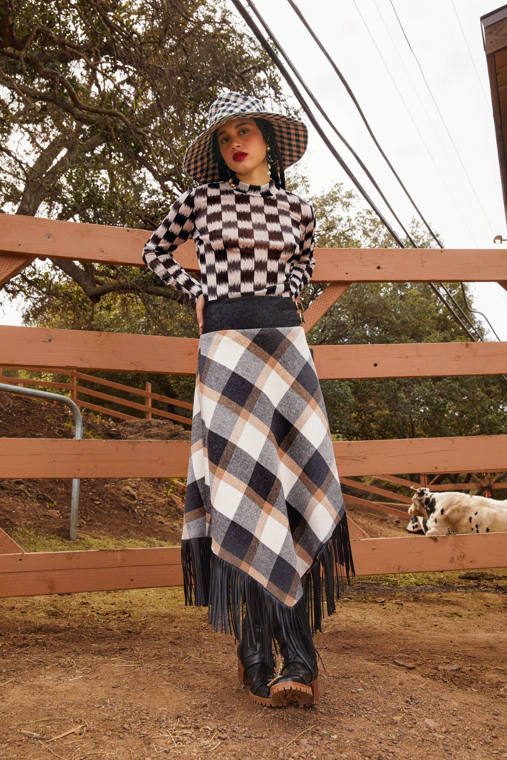 checked top and plaid skirt