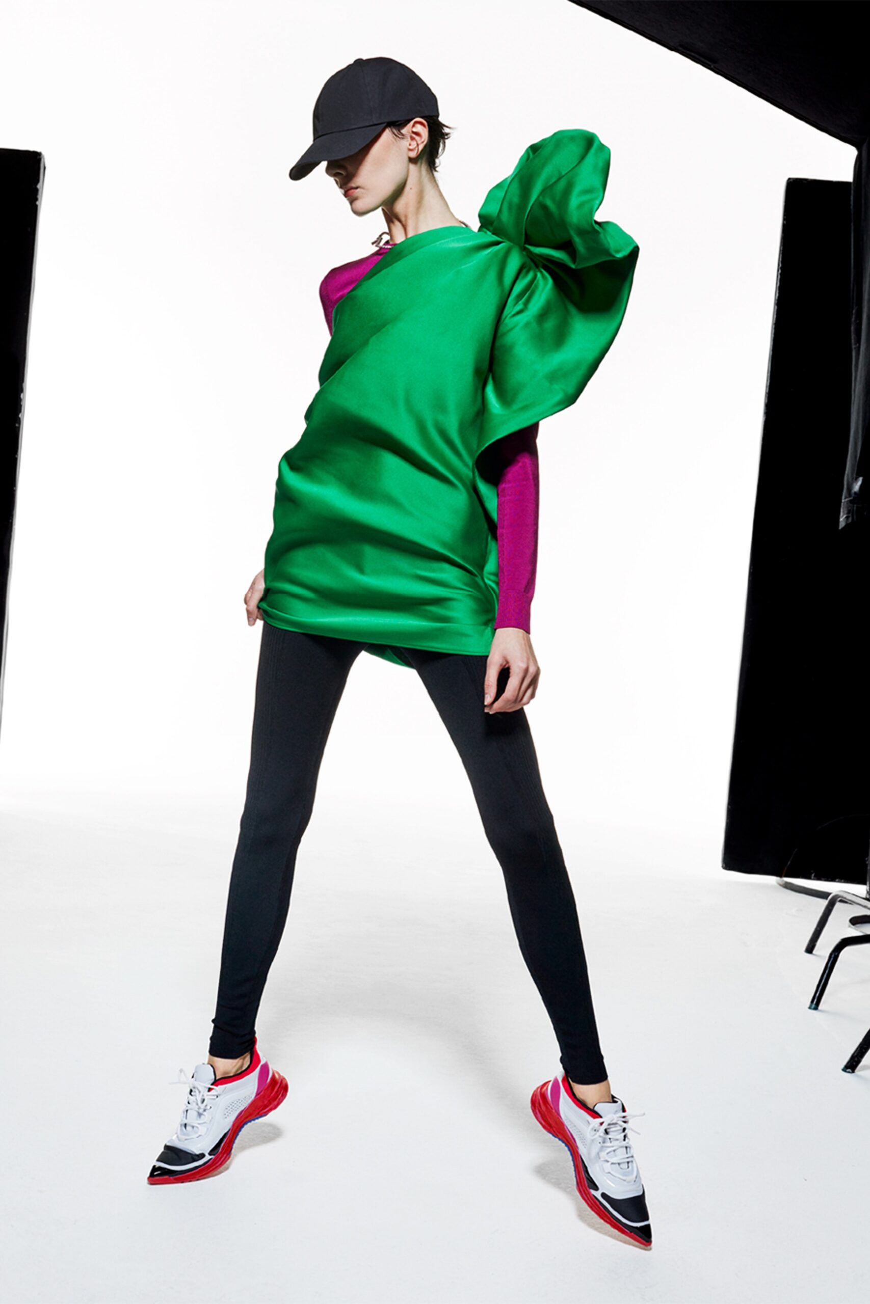 green silk sleeveless top with leggings