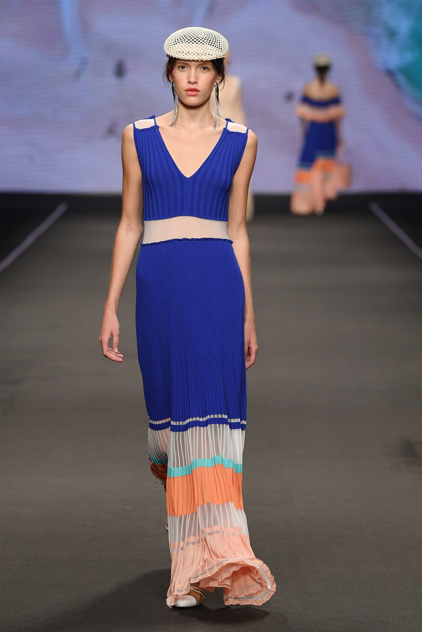 blue pleated maxi dress