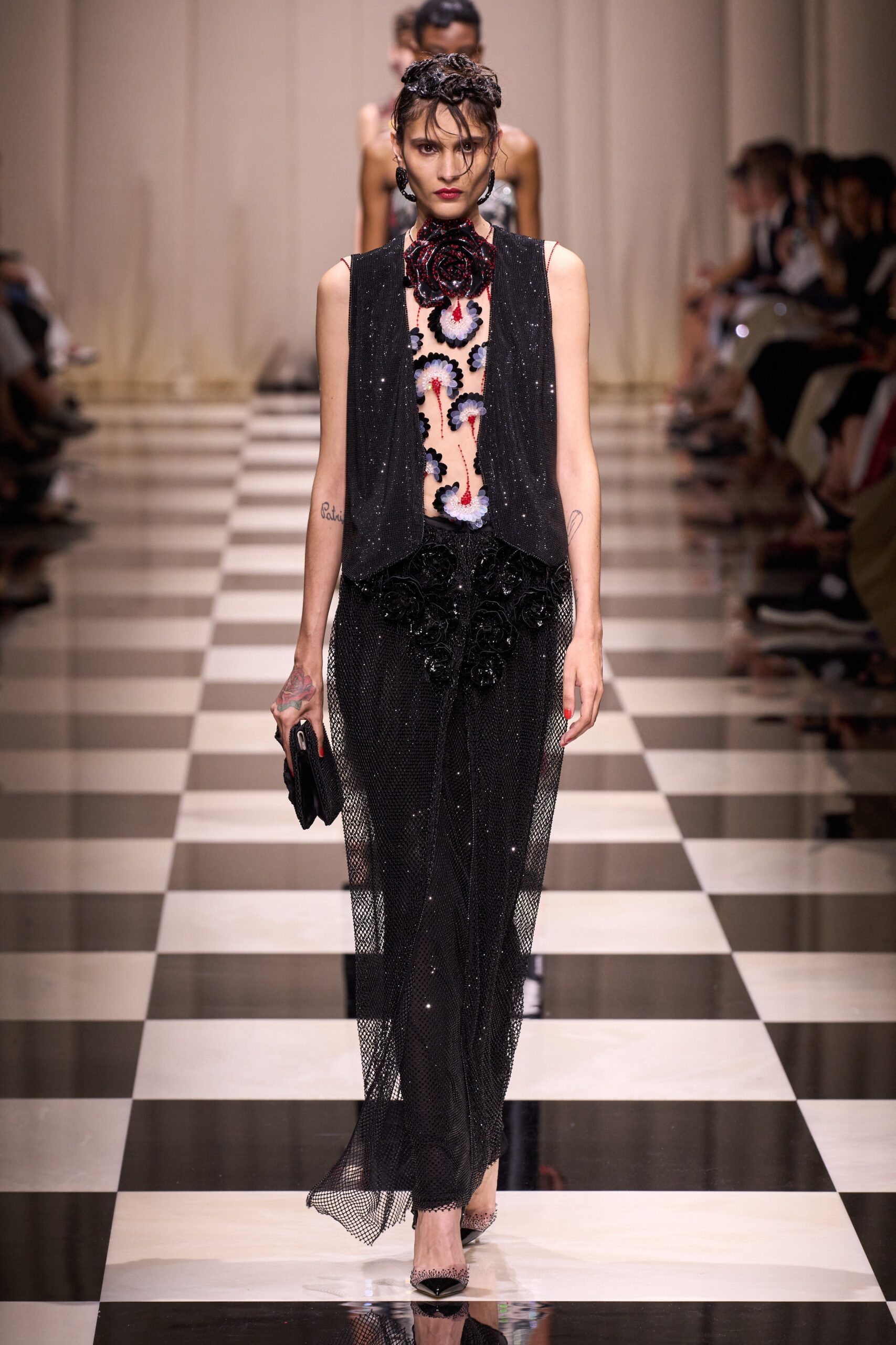 black embroidered midi dress