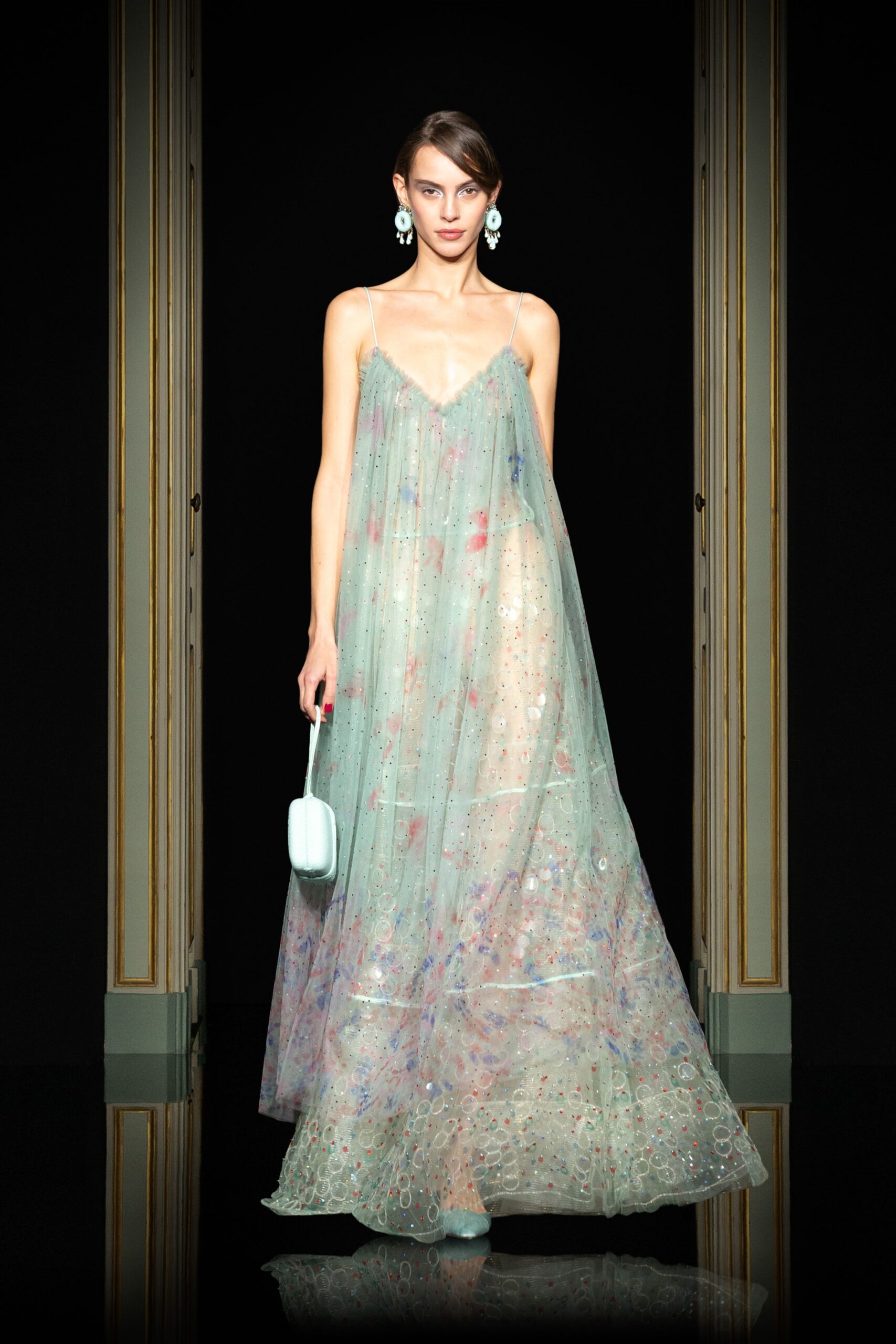 flowing green pink gown