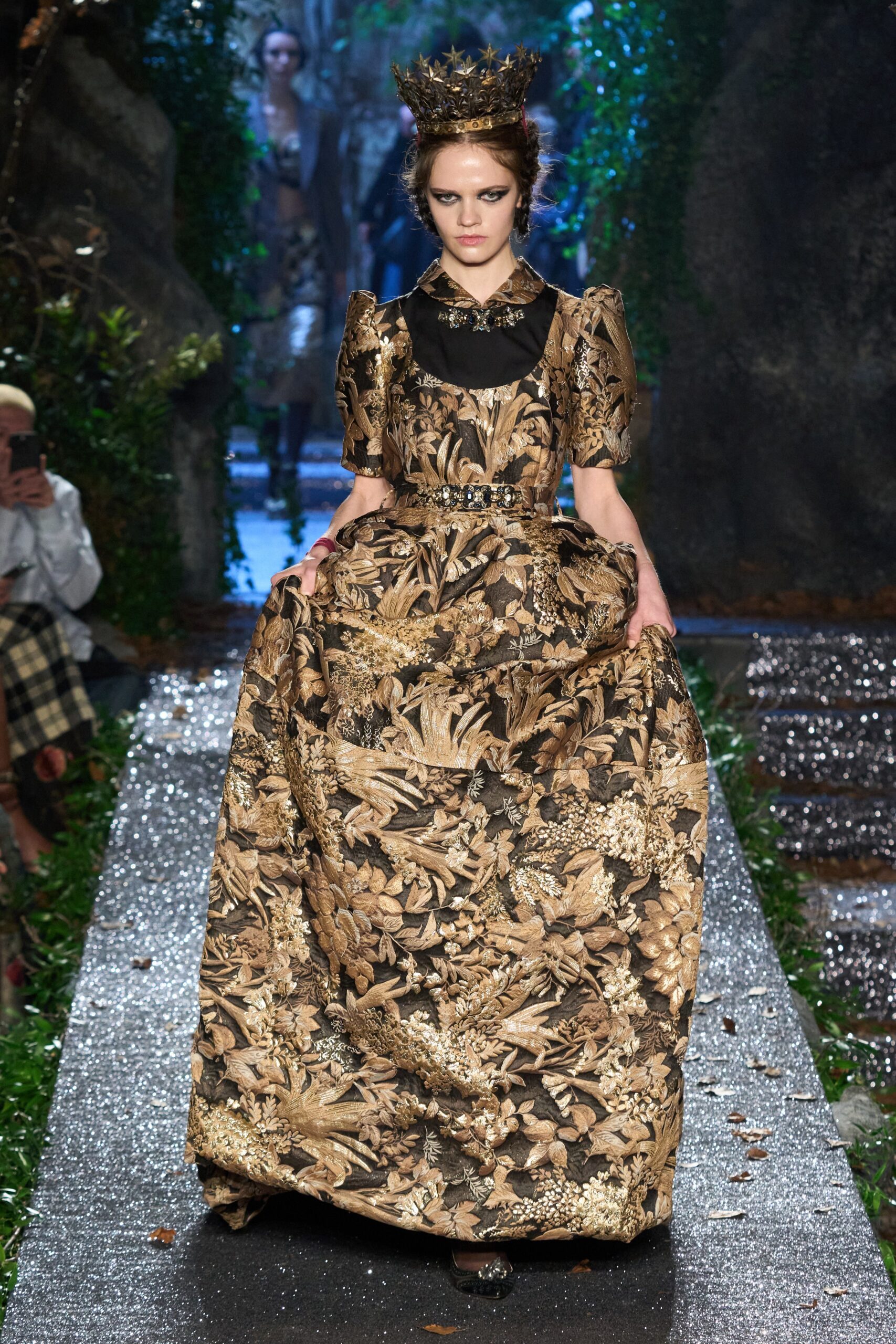 gold and black embroidered gown