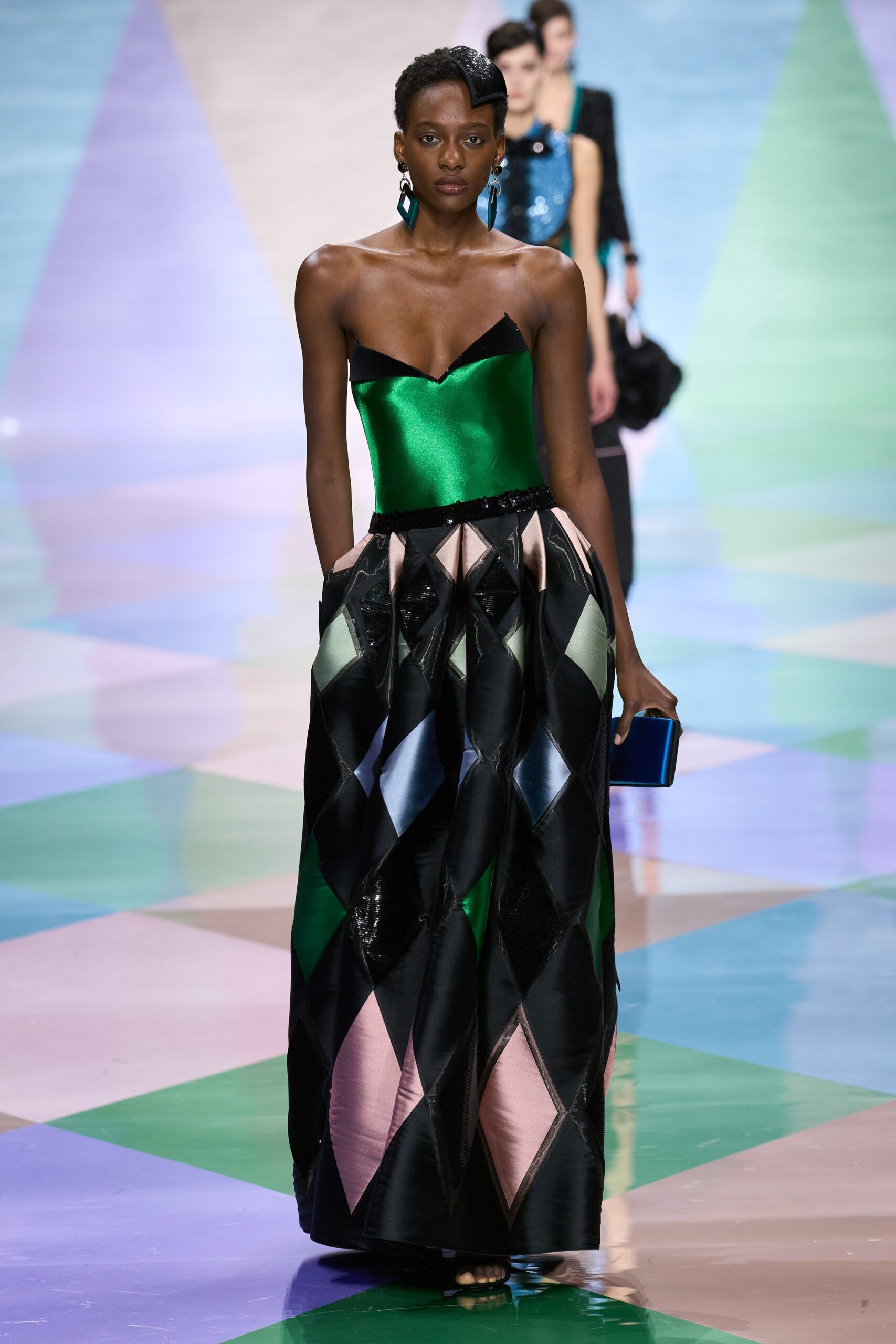 green silk sleeveless gown