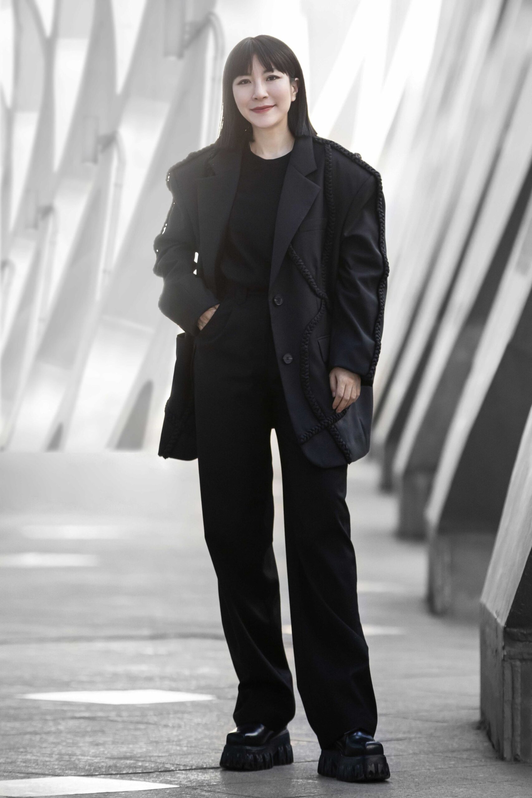 black relaxed blazer with tailored pants