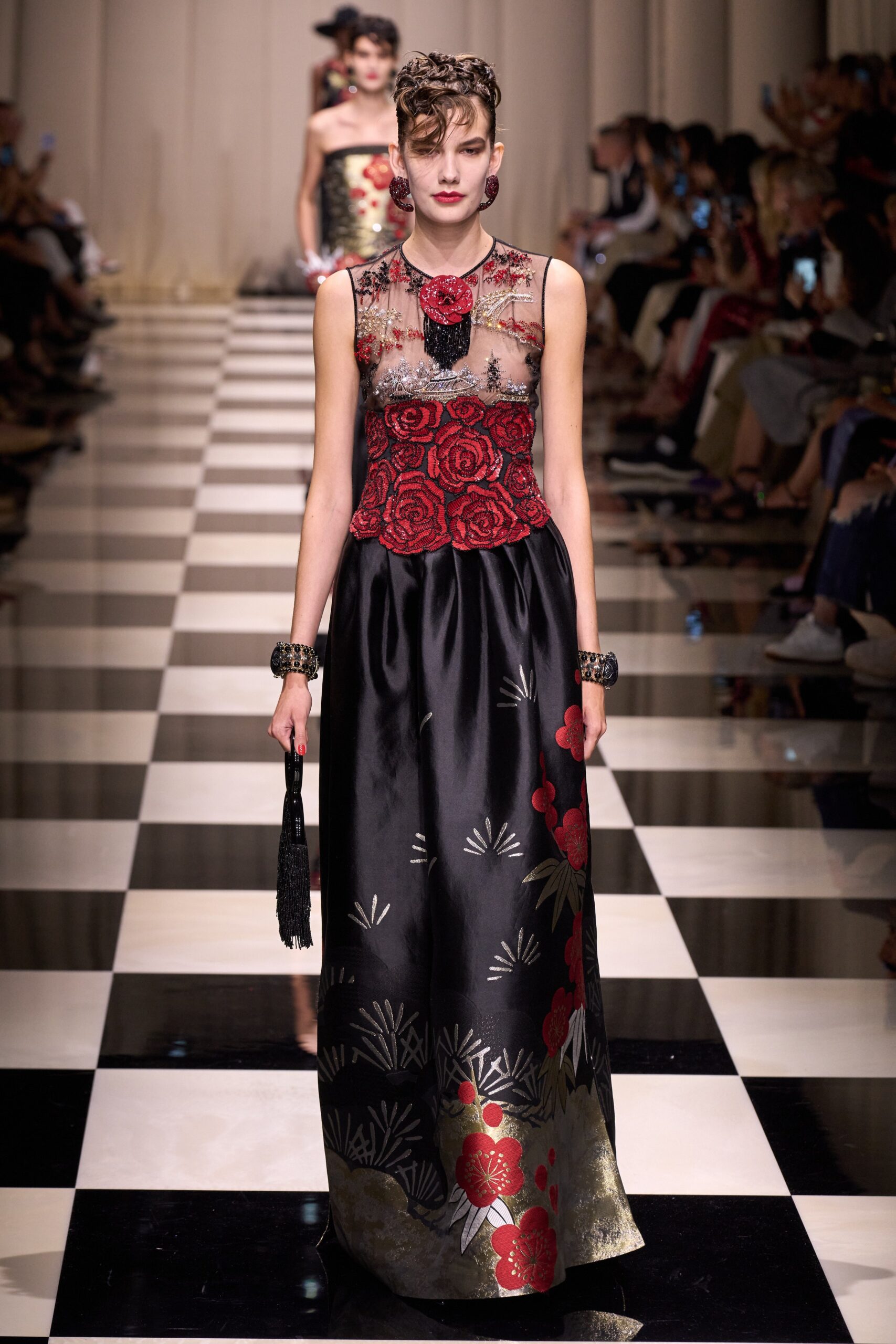black and red embellished gown