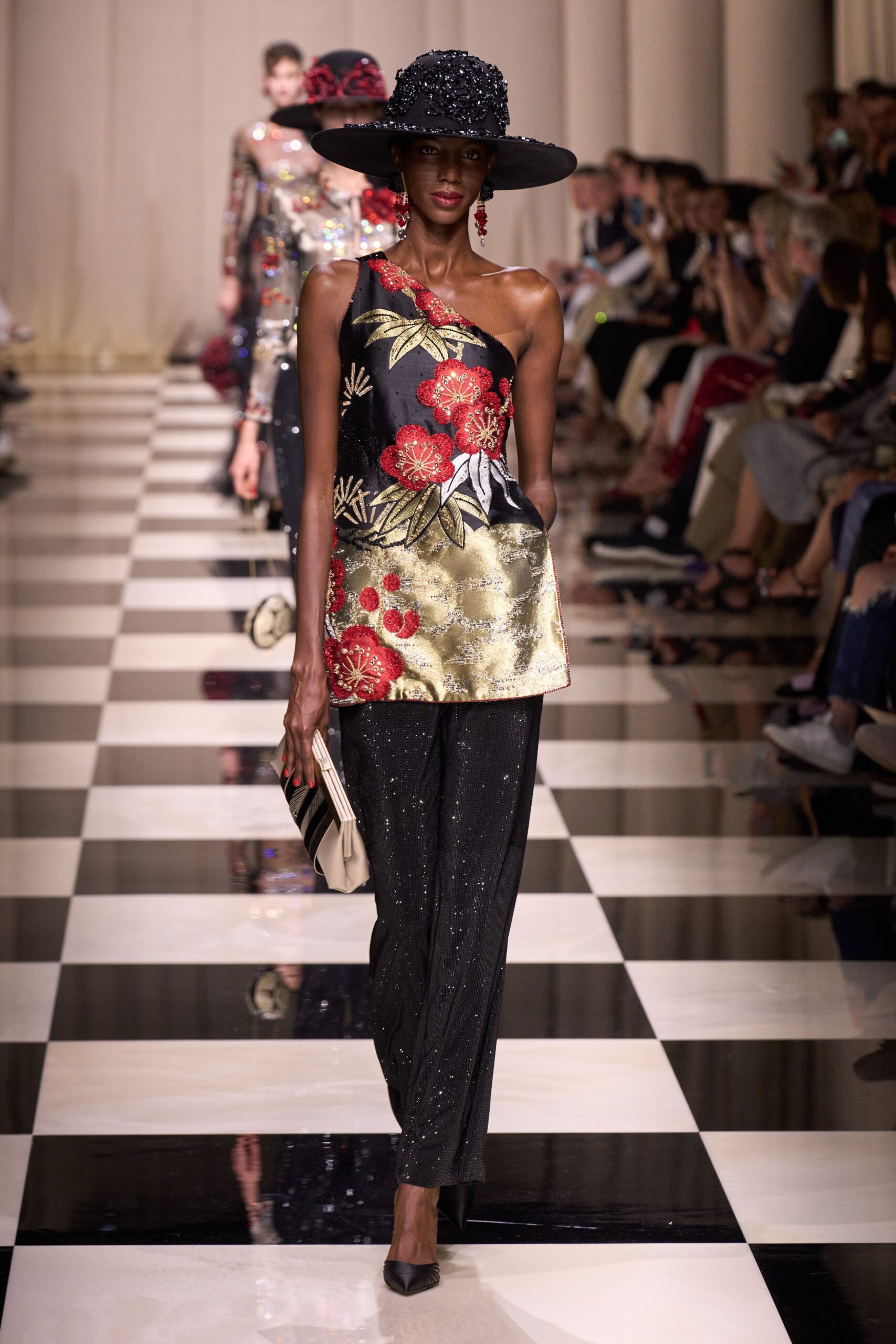 black gold embroidered top with pants