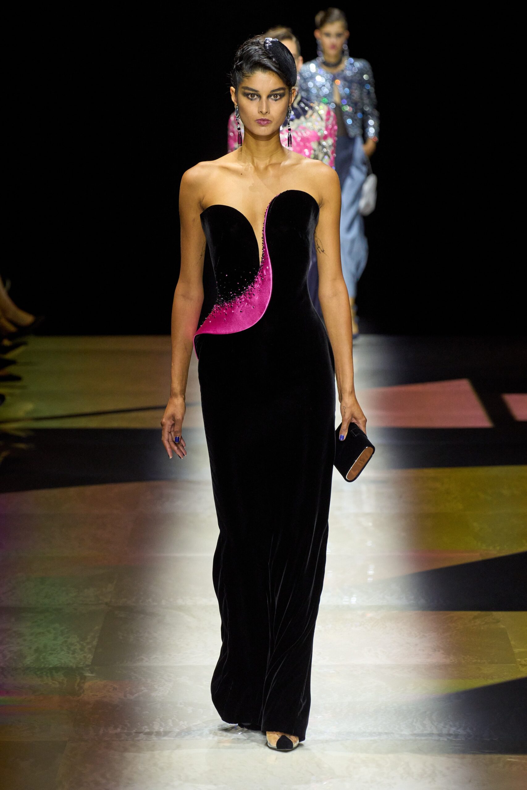 black velvet sleeveless gown