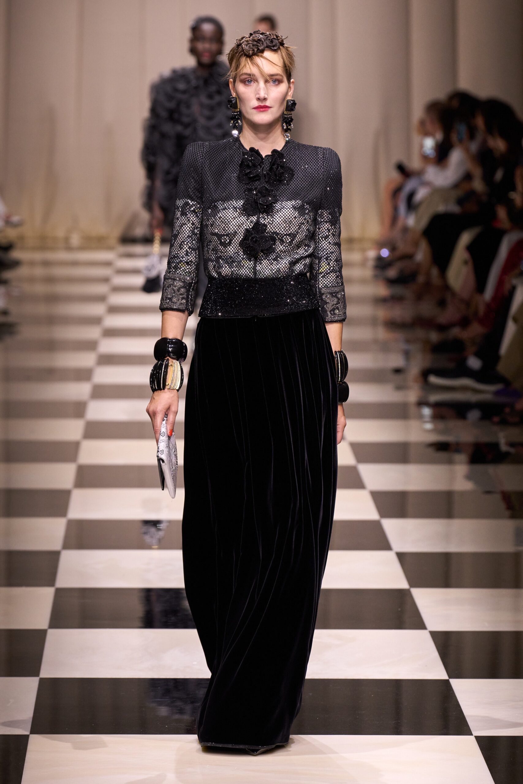 black velvet maxi skirt and blouse