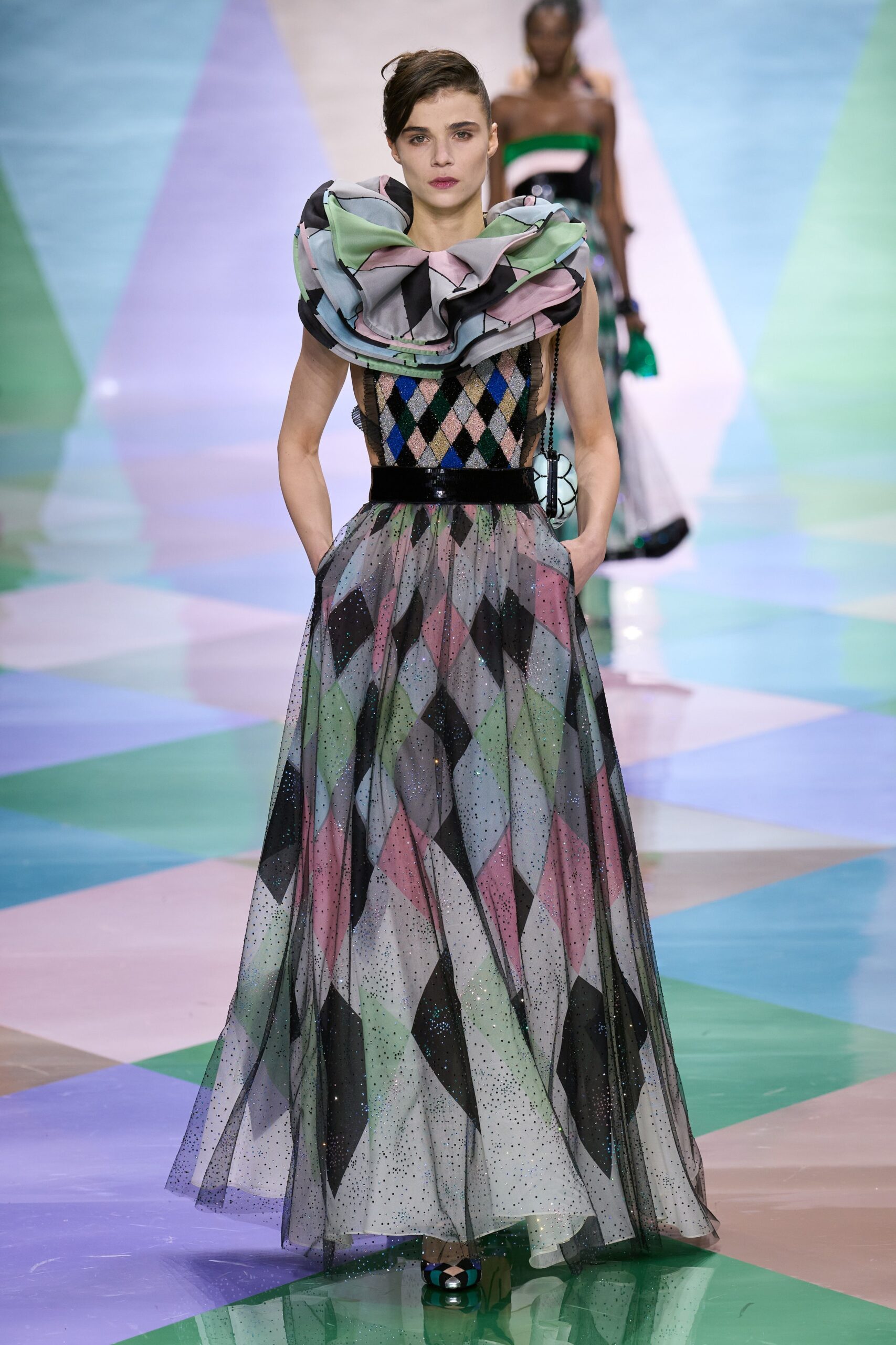 multi-colored layered gown