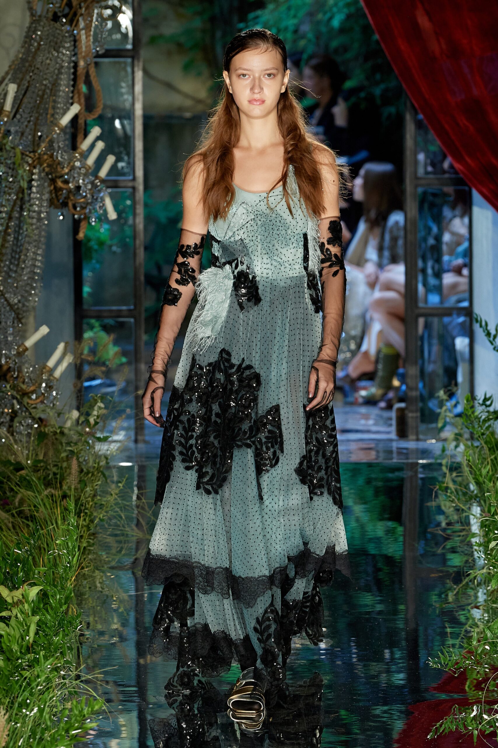 blue lace embroidered maxi dress