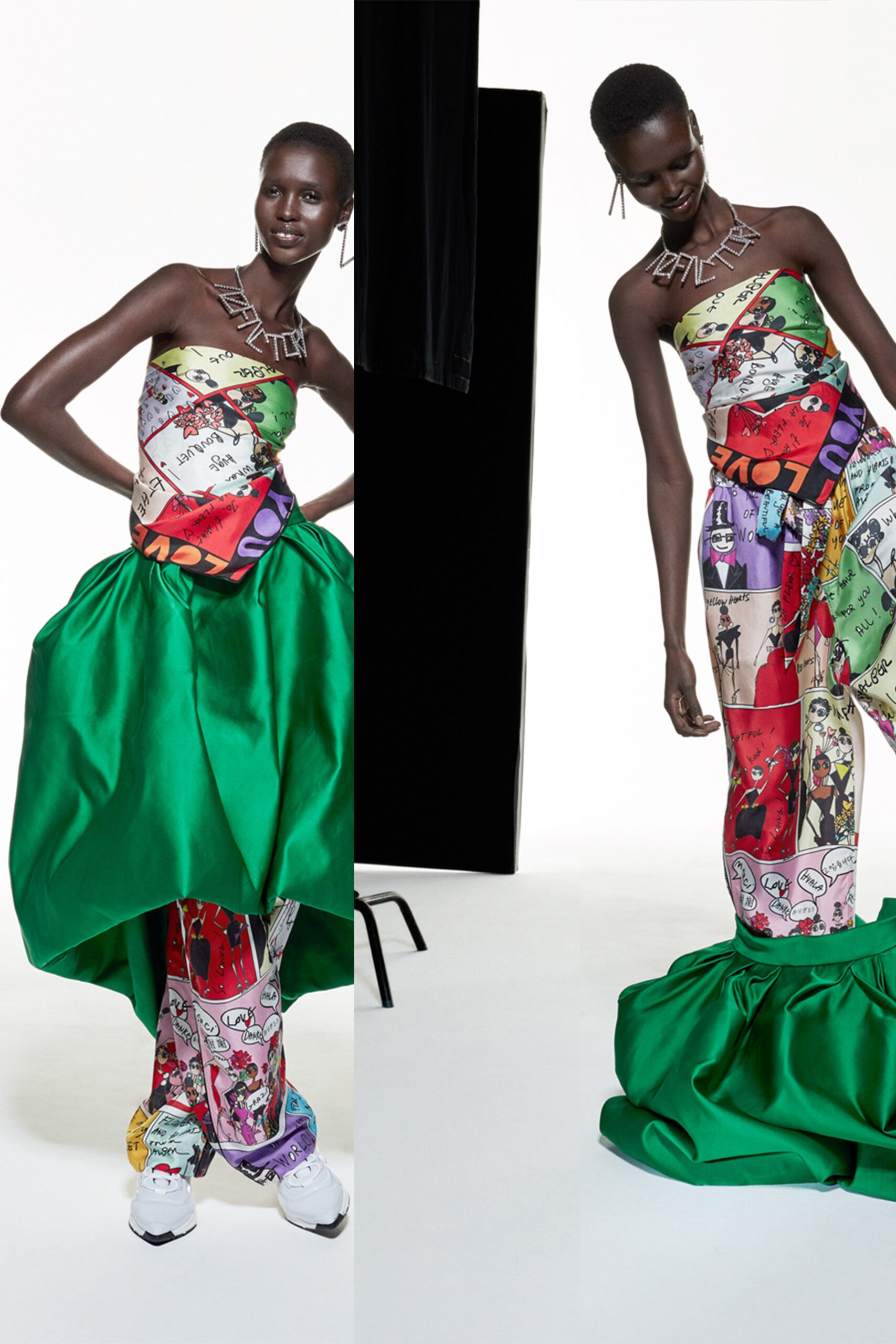 green multi-colored draped dress