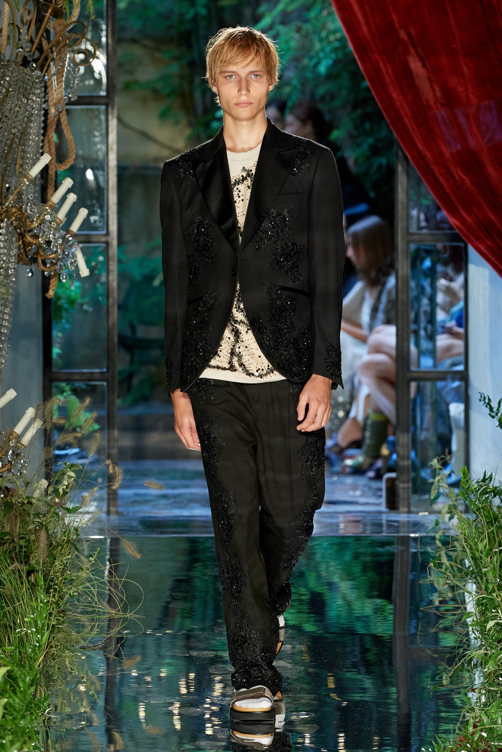 black tailored suit with white shirt