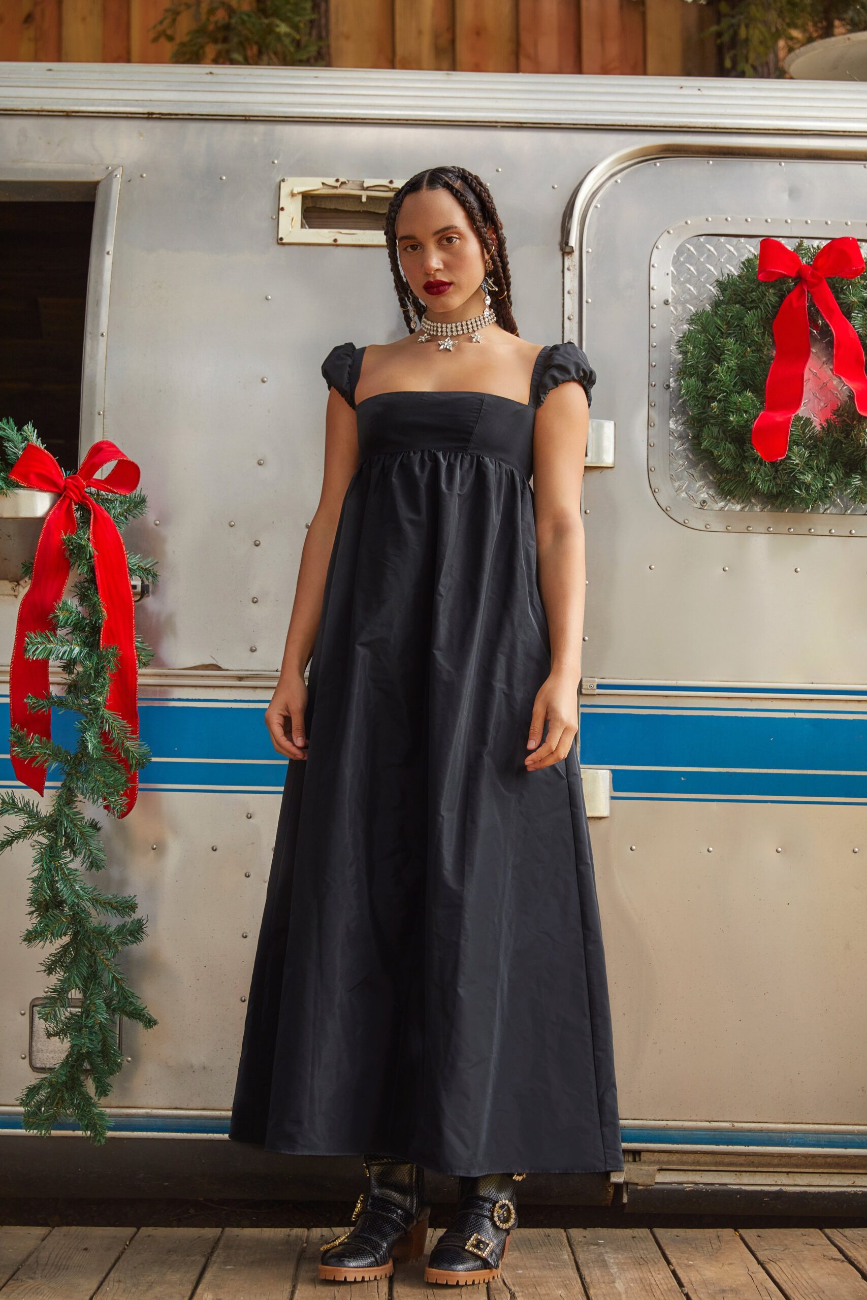 black tiered maxi dress