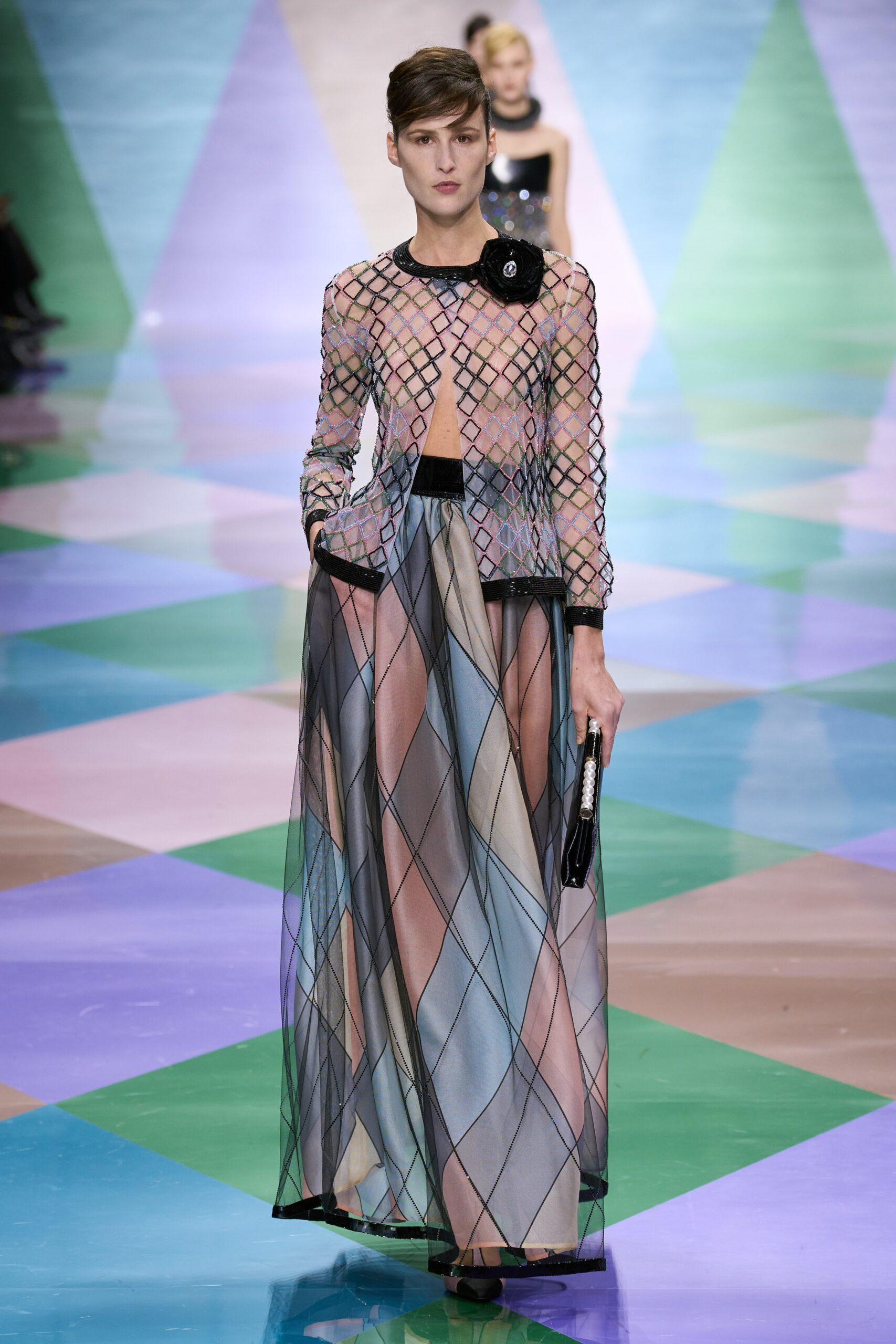 sheer layered gown with bag