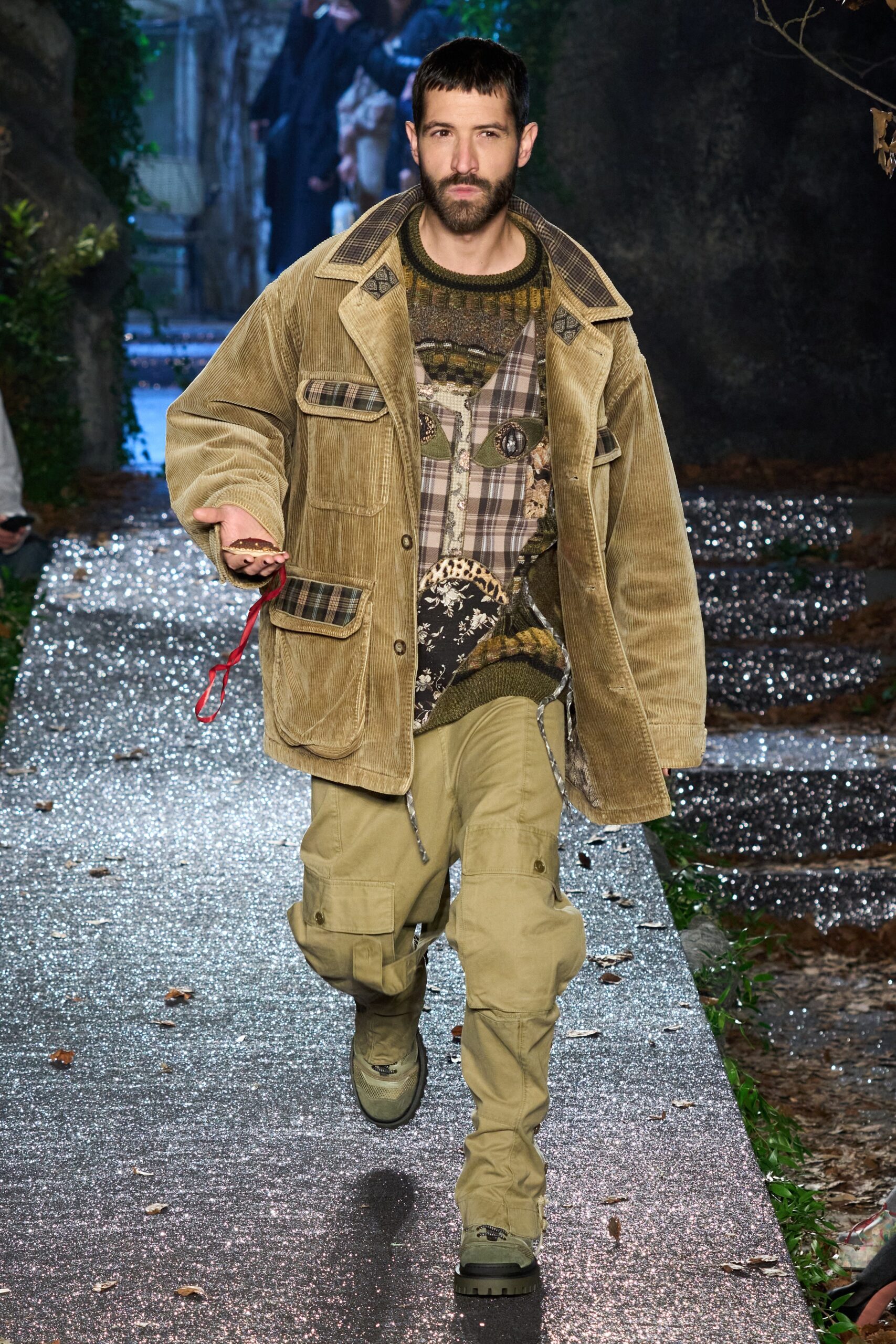 beige oversized jacket with cargo pants