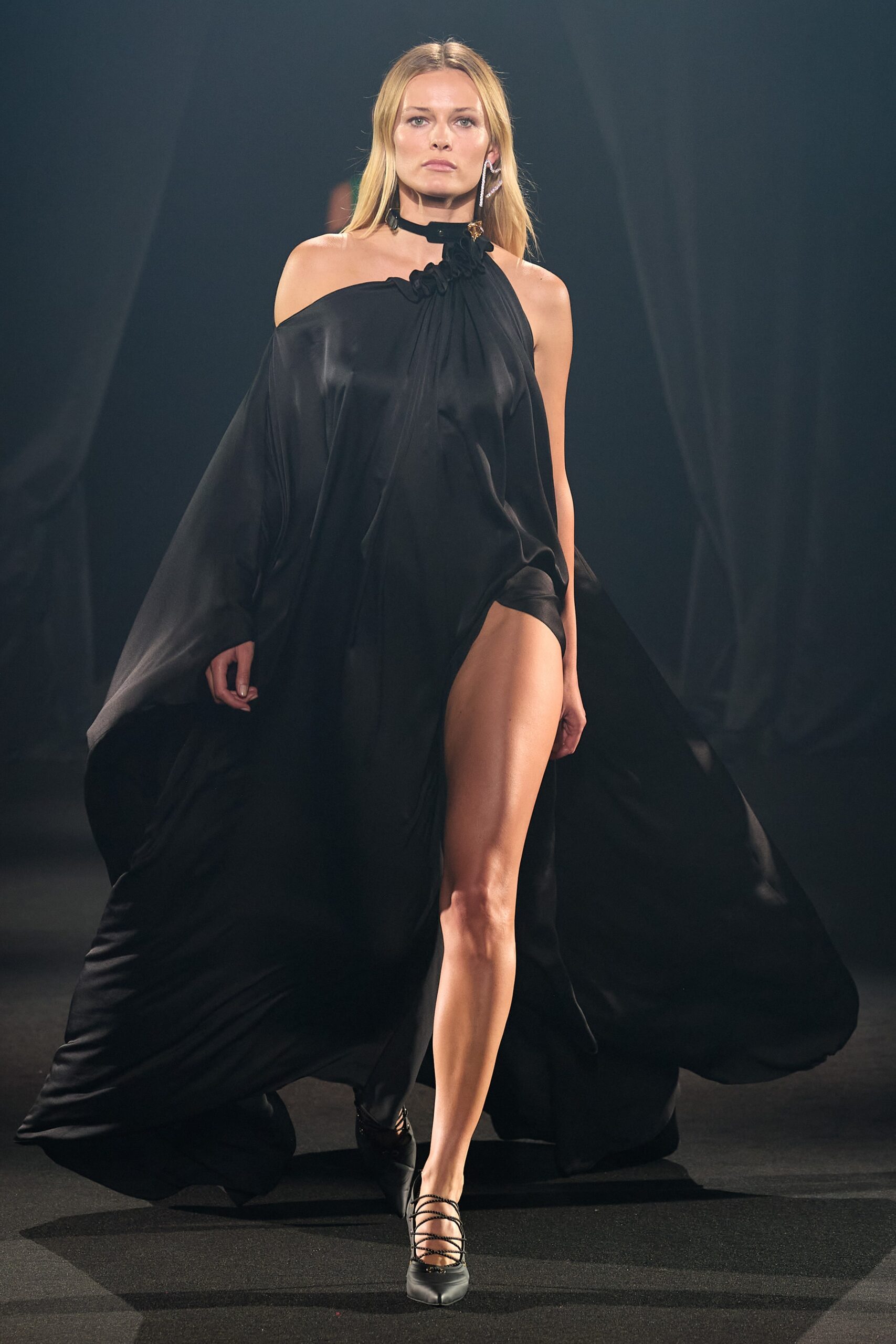 black silk flowing gown