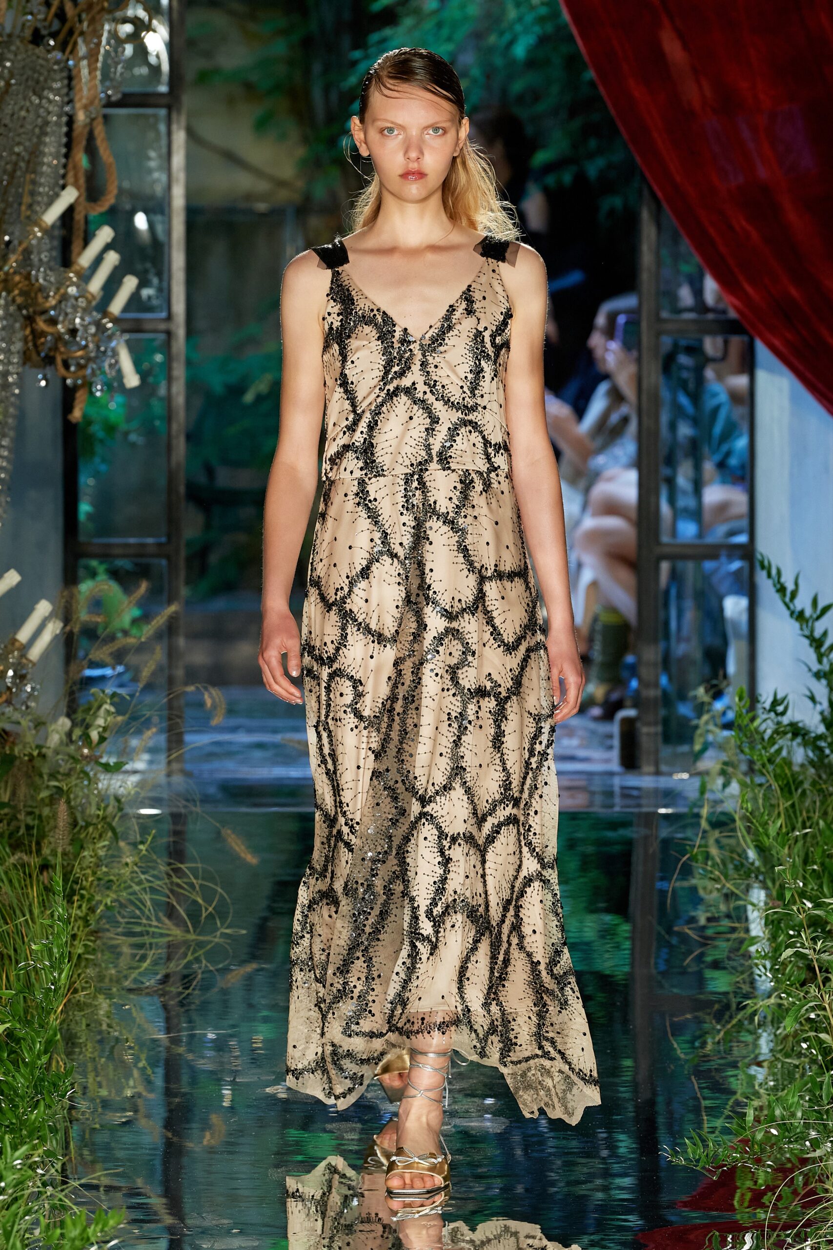 beige silk embroidered maxi dress