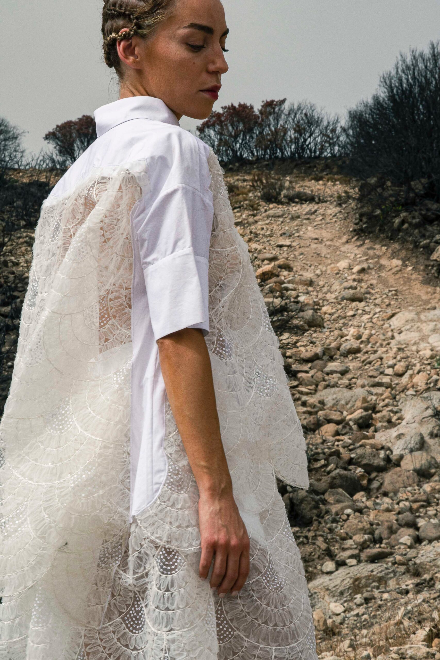 white lace layered midi dress