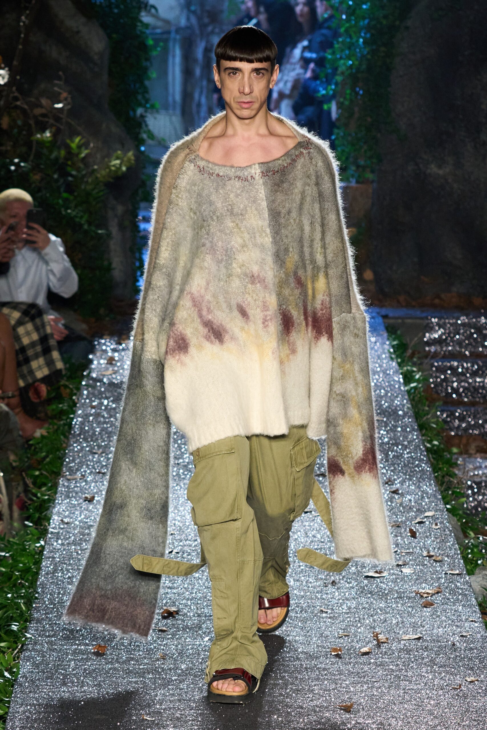 oversized wool poncho with cargo pants