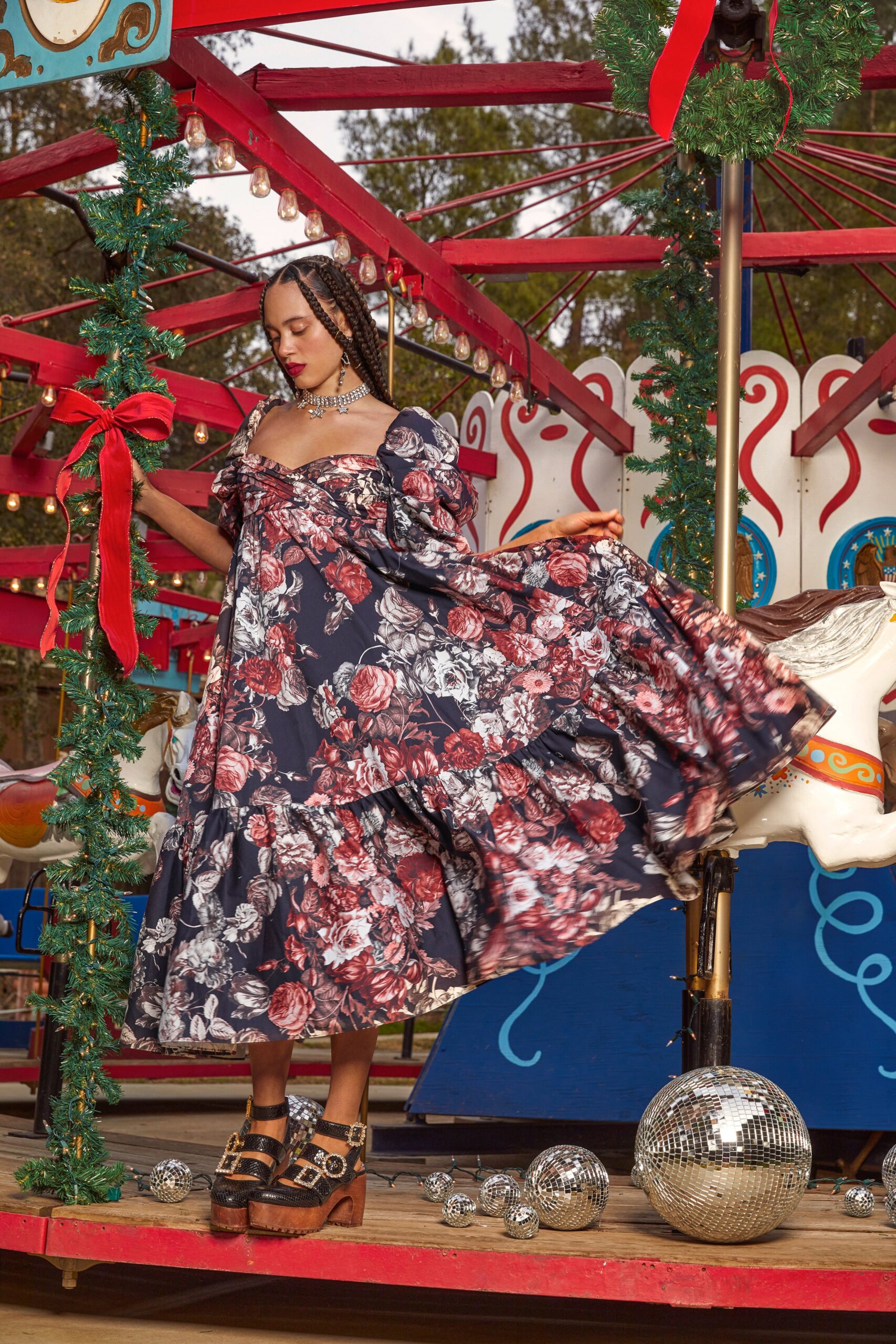 floral off-shoulder midi dress