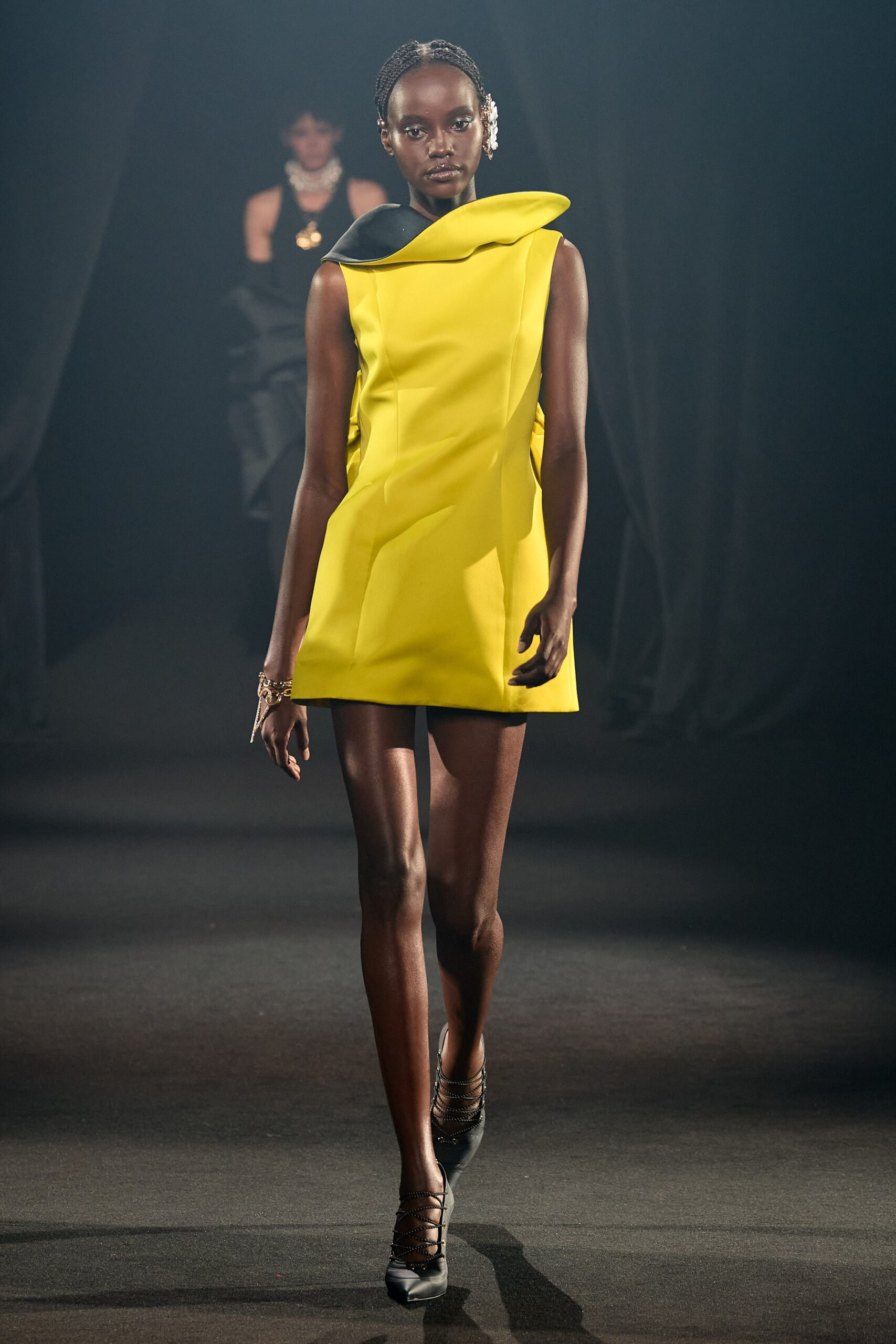 fitted yellow silk mini dress