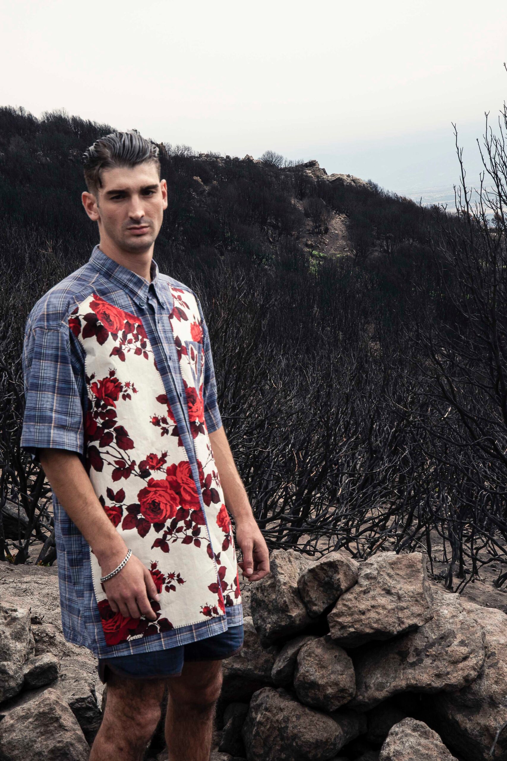 relaxed blue and white printed shirt