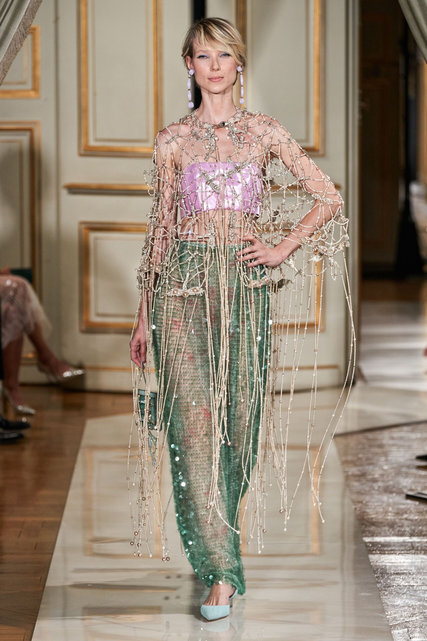 green and pink layered dress