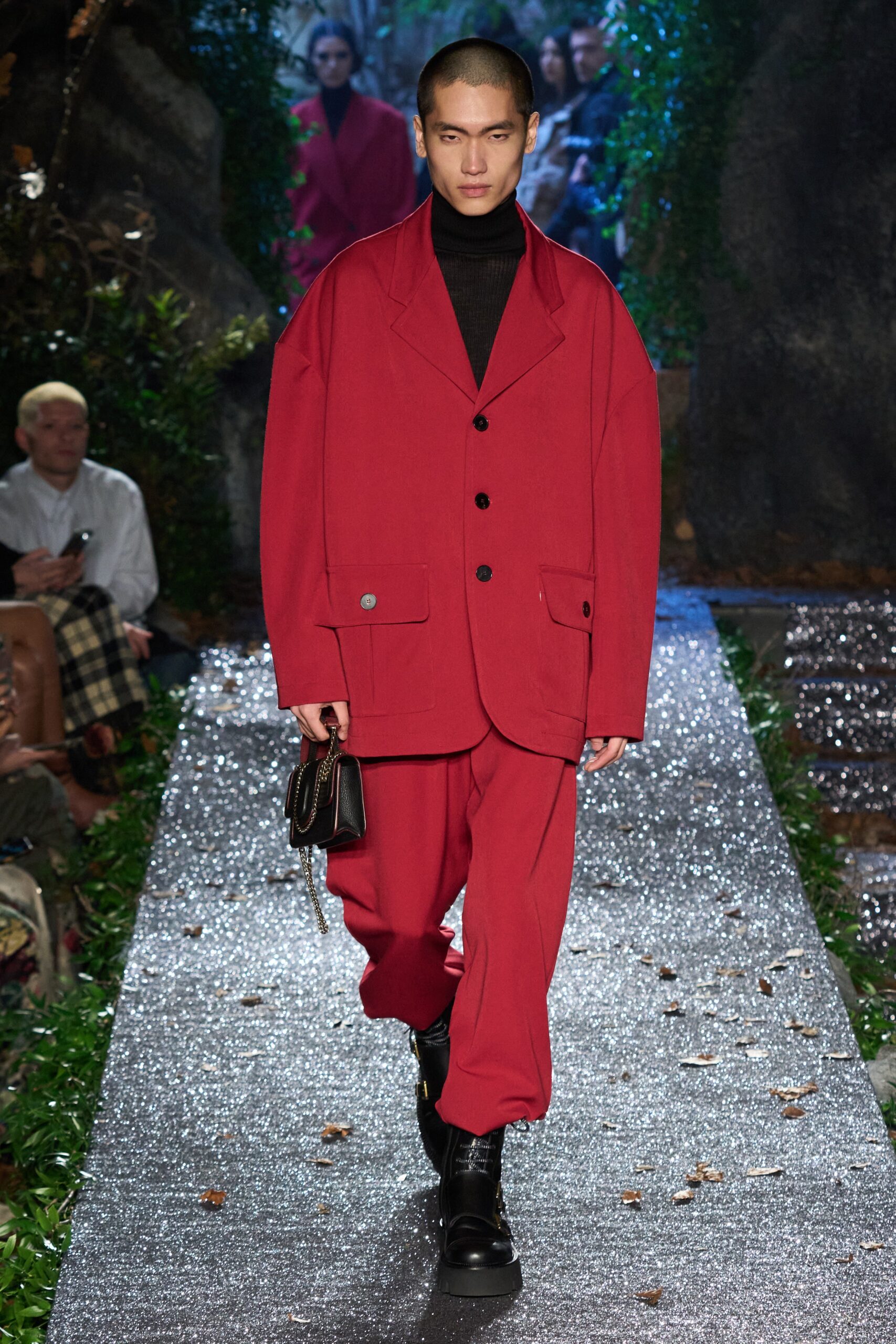 oversized red jacket and pants