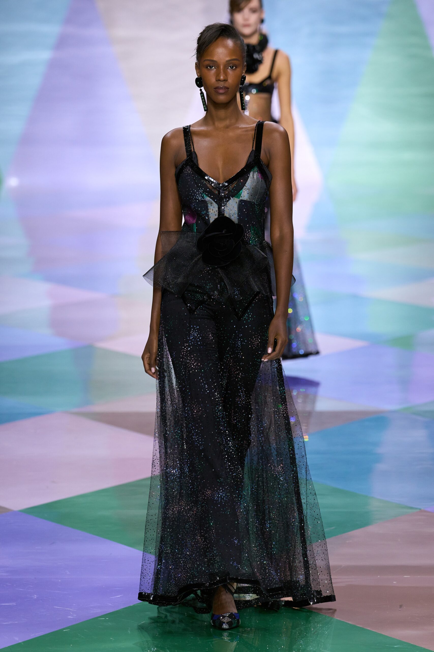 black sheer embellished gown