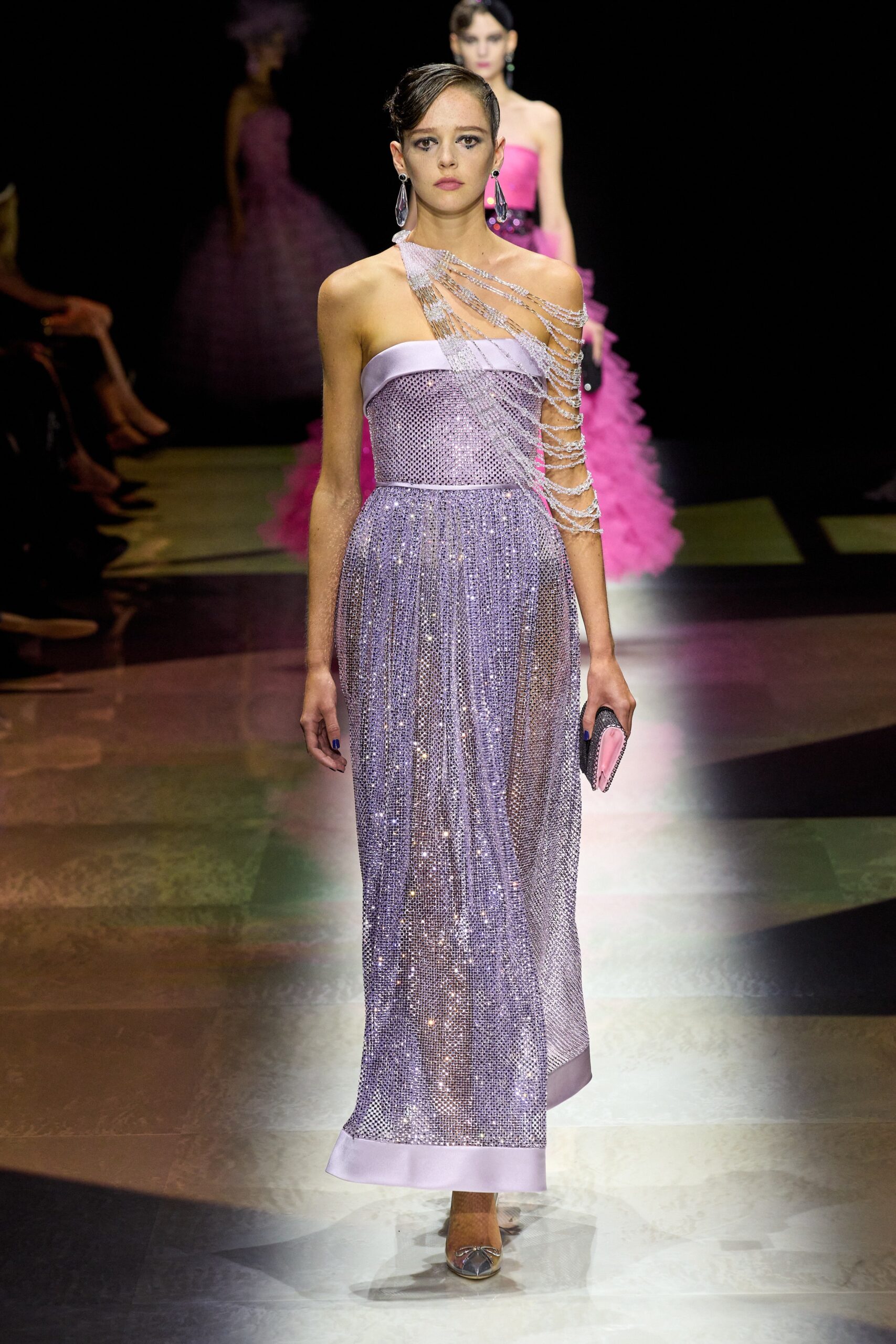 fitted purple sequined gown
