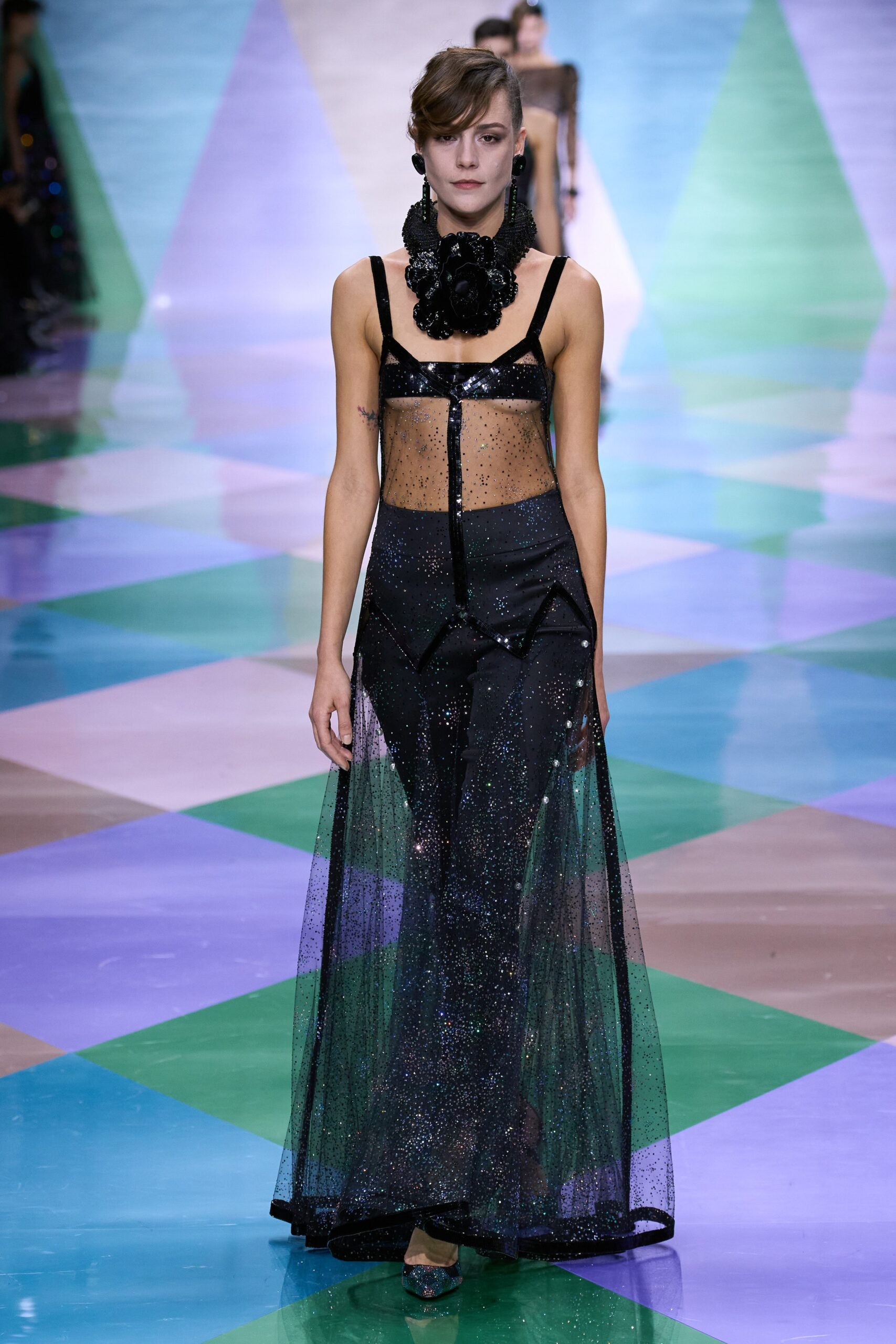black sheer layered maxi dress