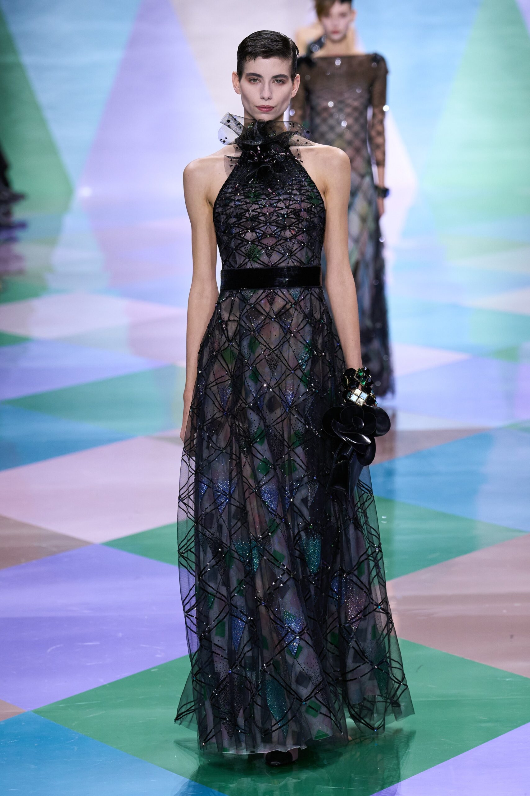 black silk sleeveless gown