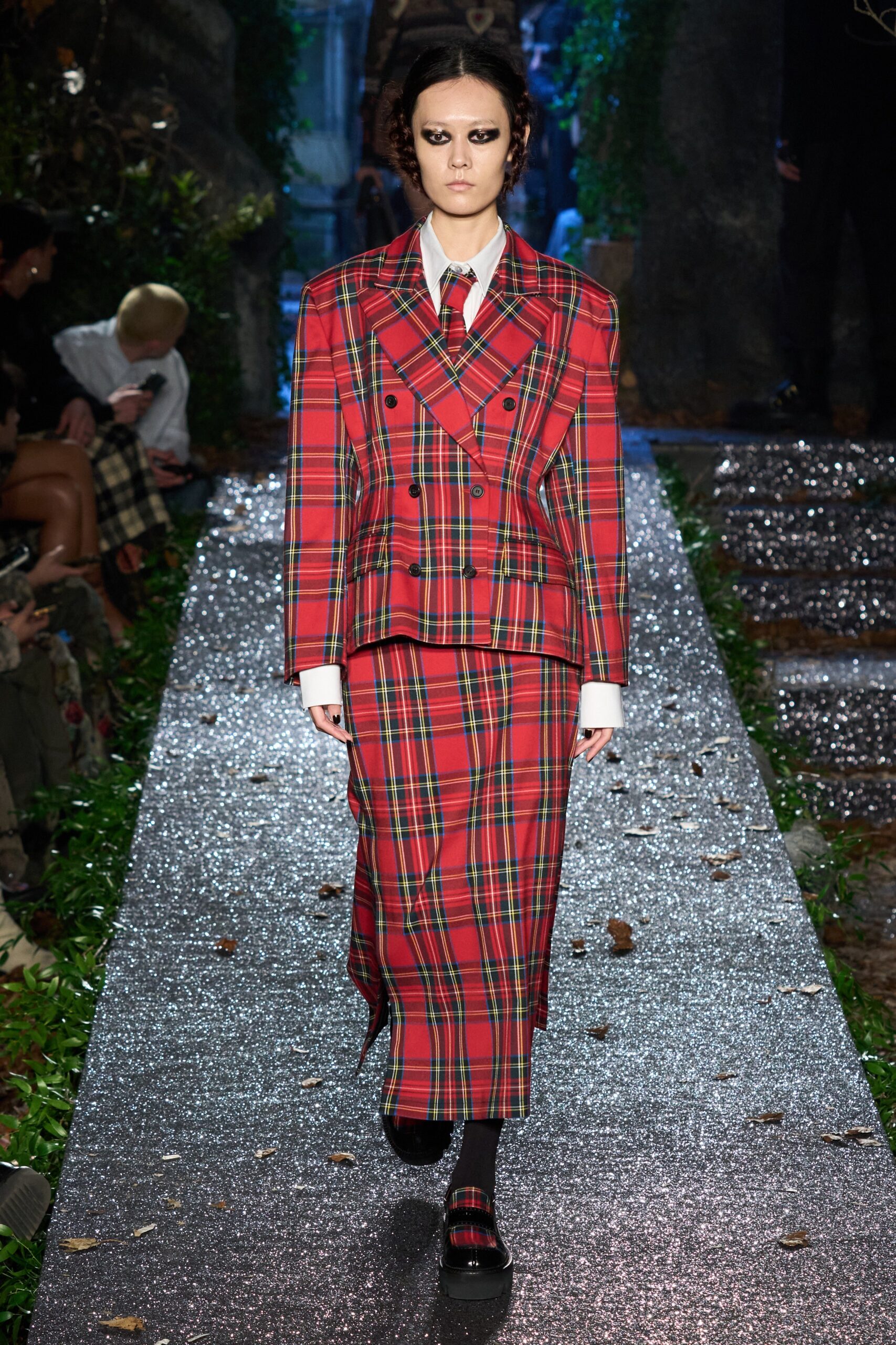red plaid tailored suit