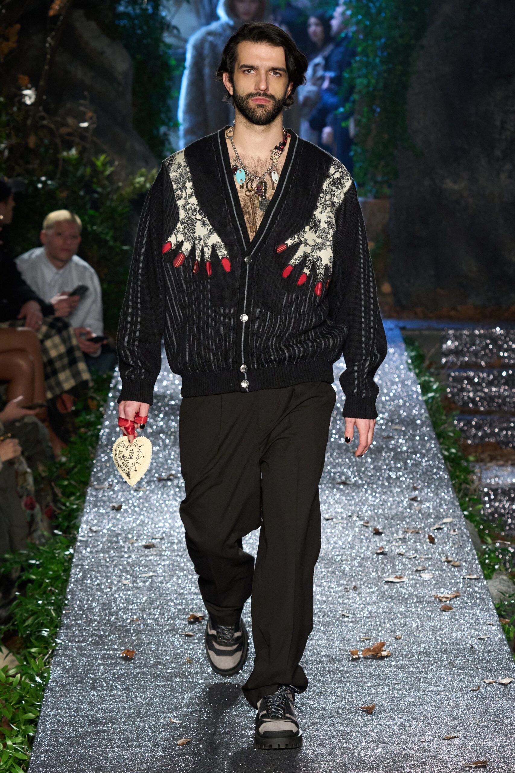 black wool cardigan with embroidery