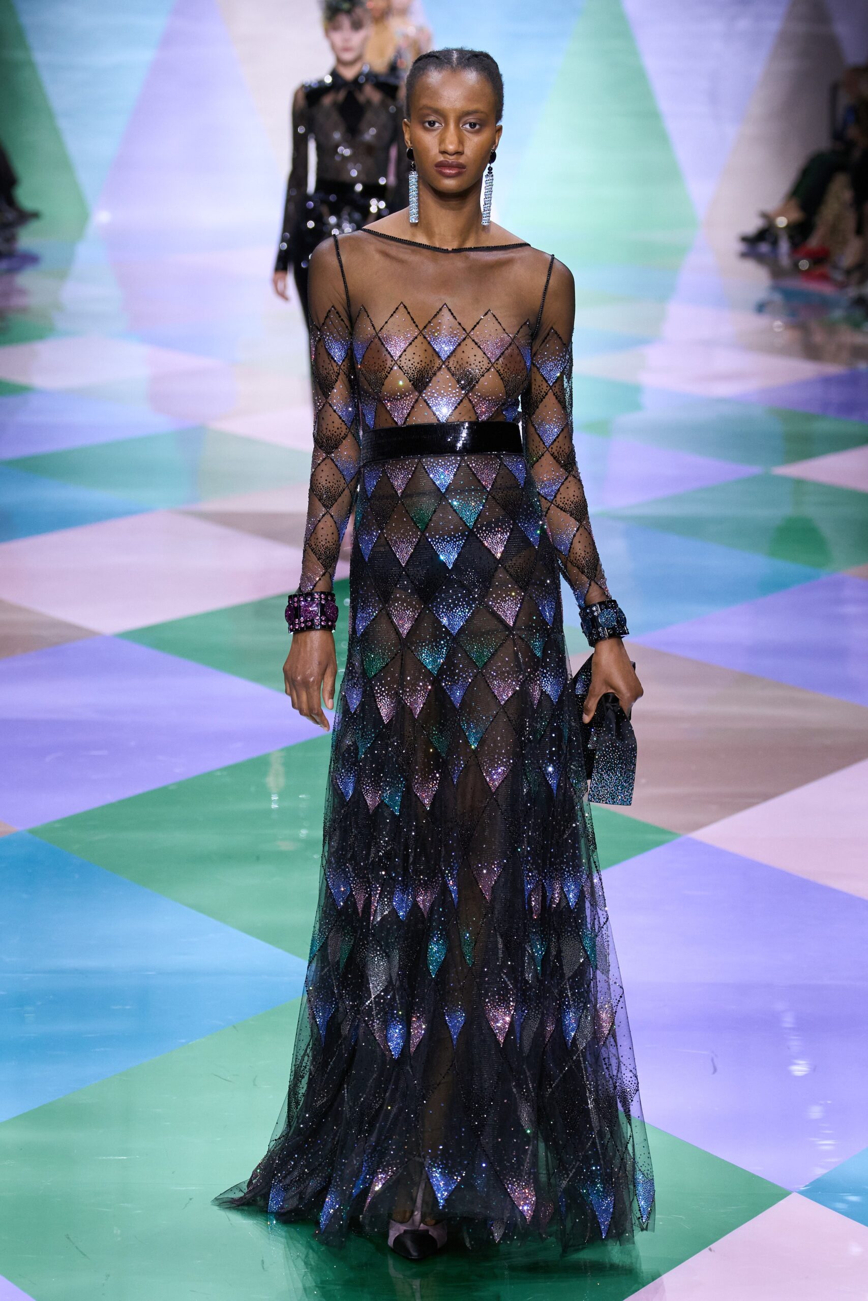 black sequin embellished gown