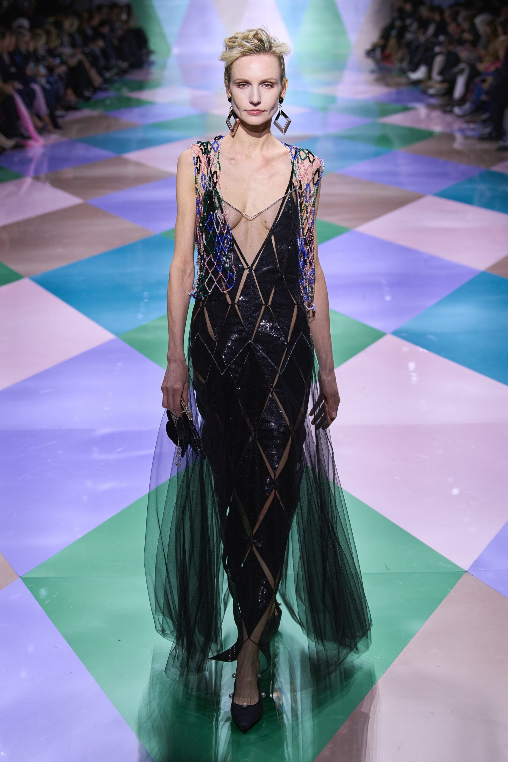 black silk tulle gown