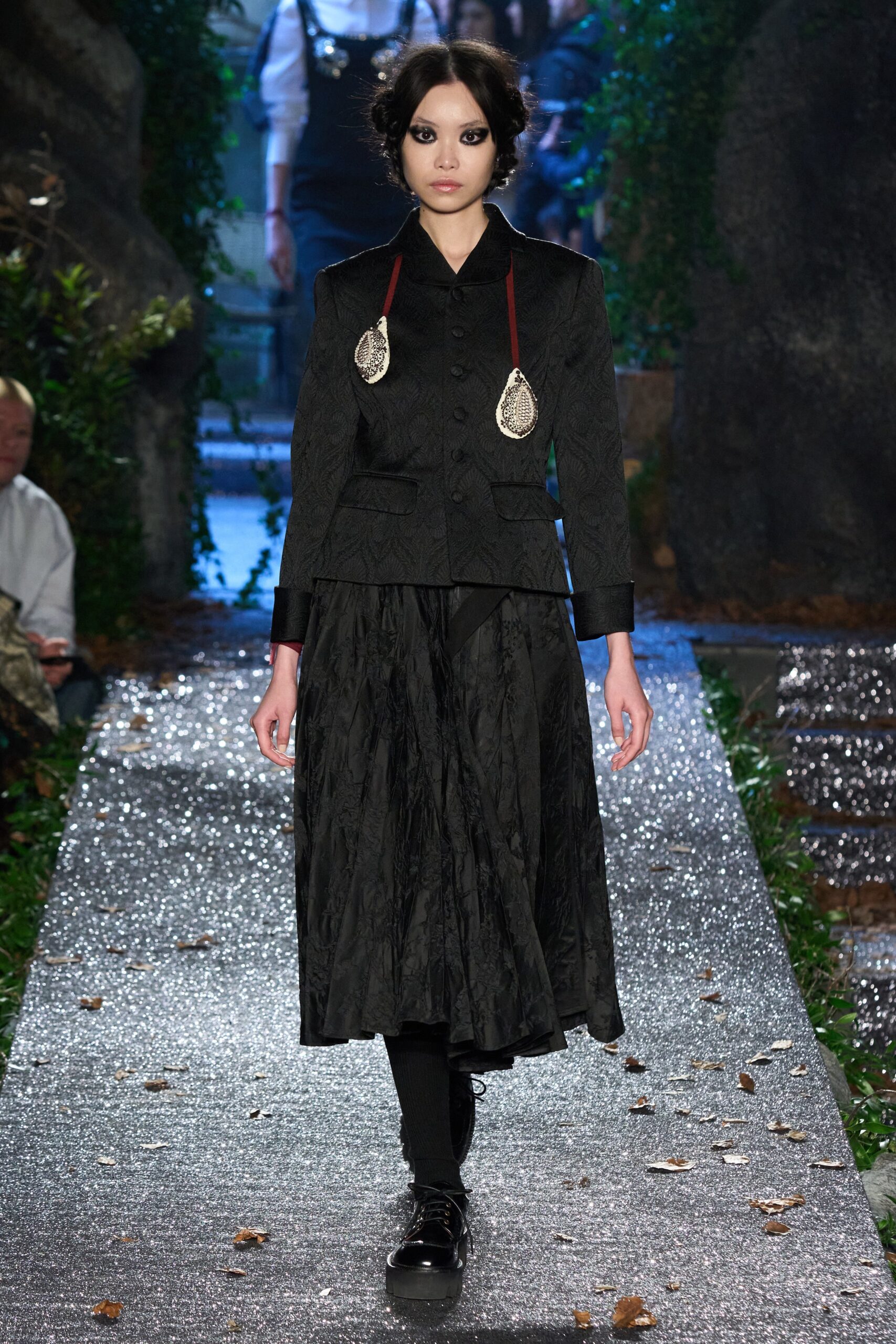 black silk fitted coat and dress