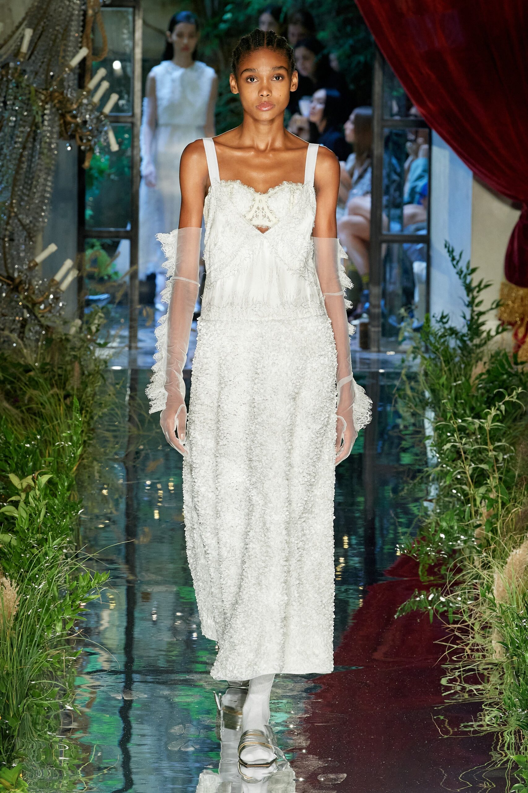 white ruffled maxi dress