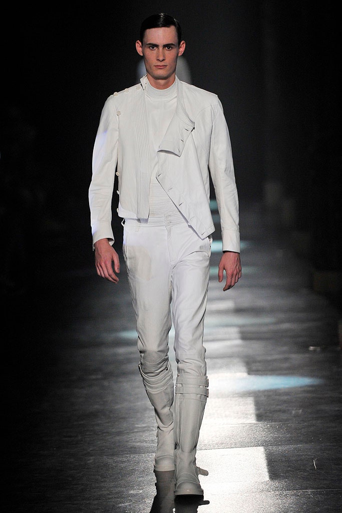 white leather fitted jacket and pants