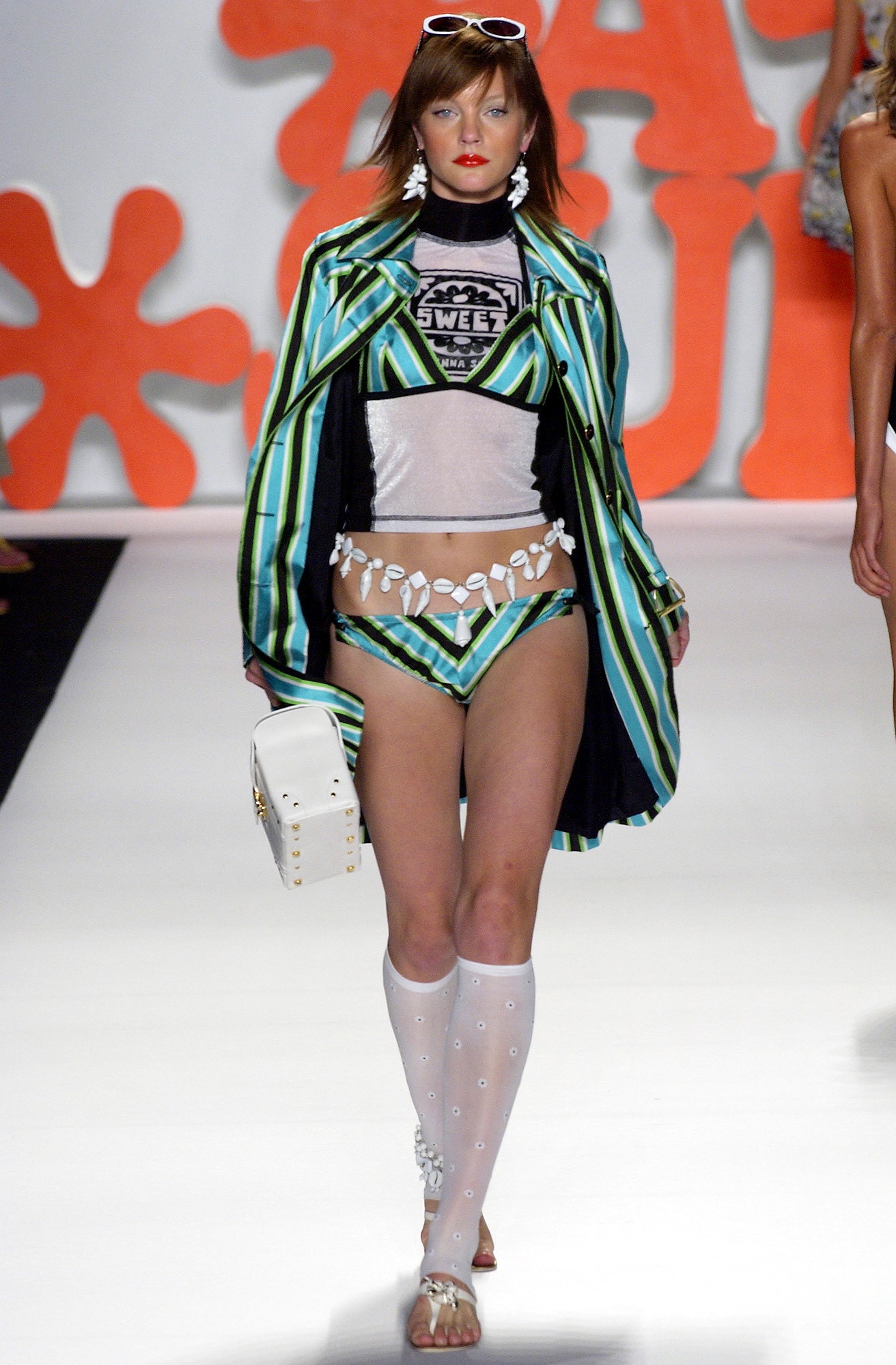 color-blocked relaxed coat with bikini