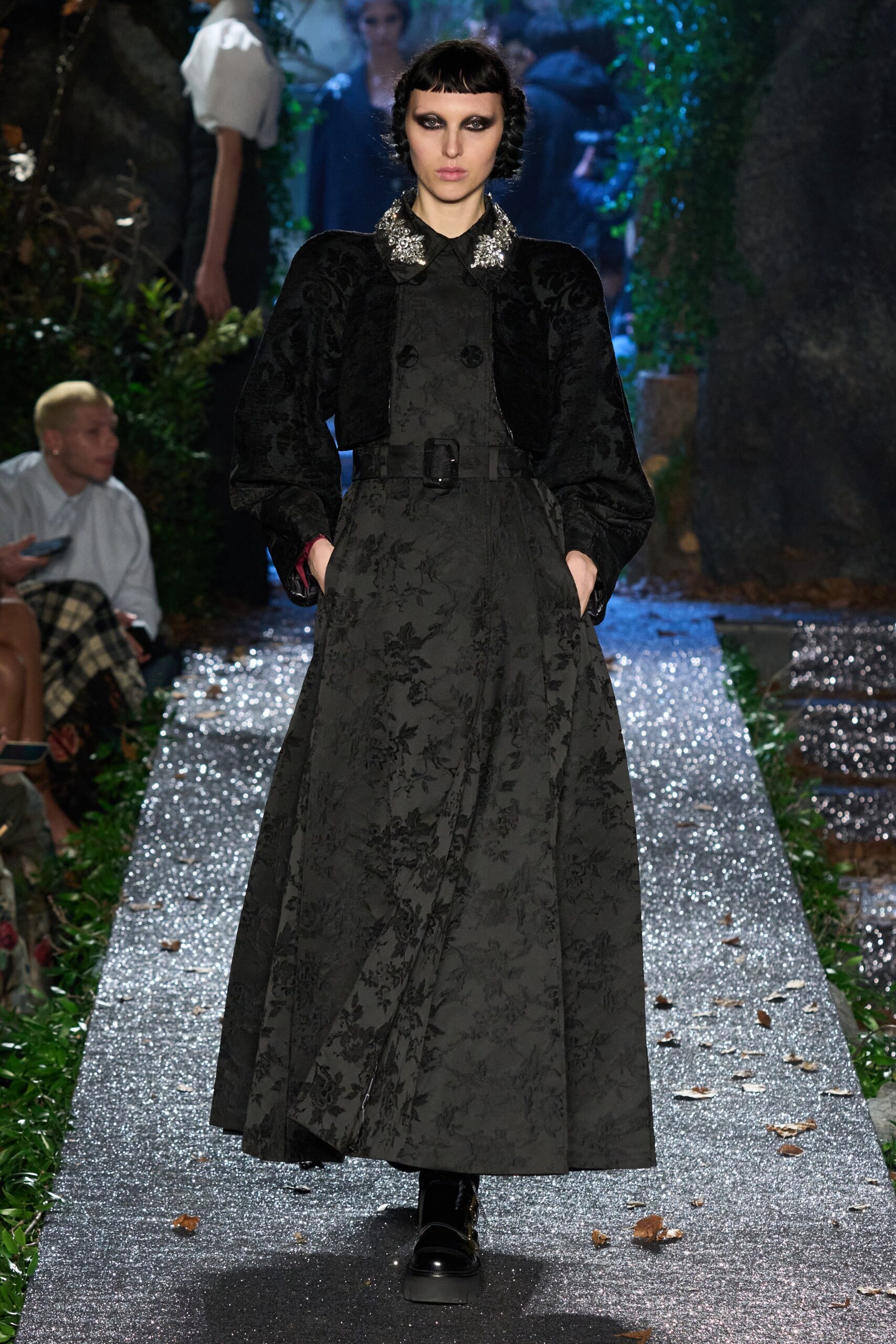 black maxi dress with embellished jacket