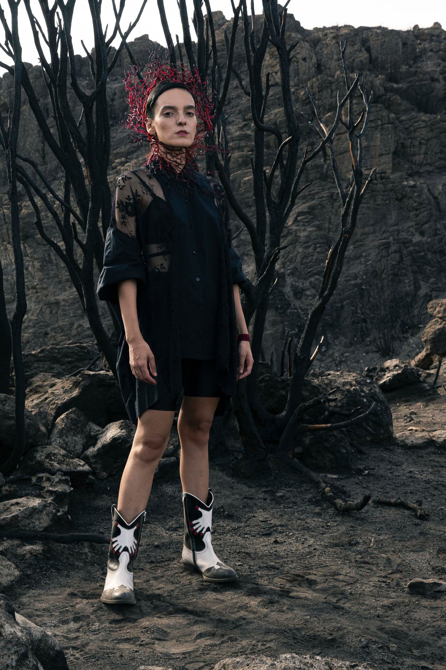 black shirt-dress with embroidered details